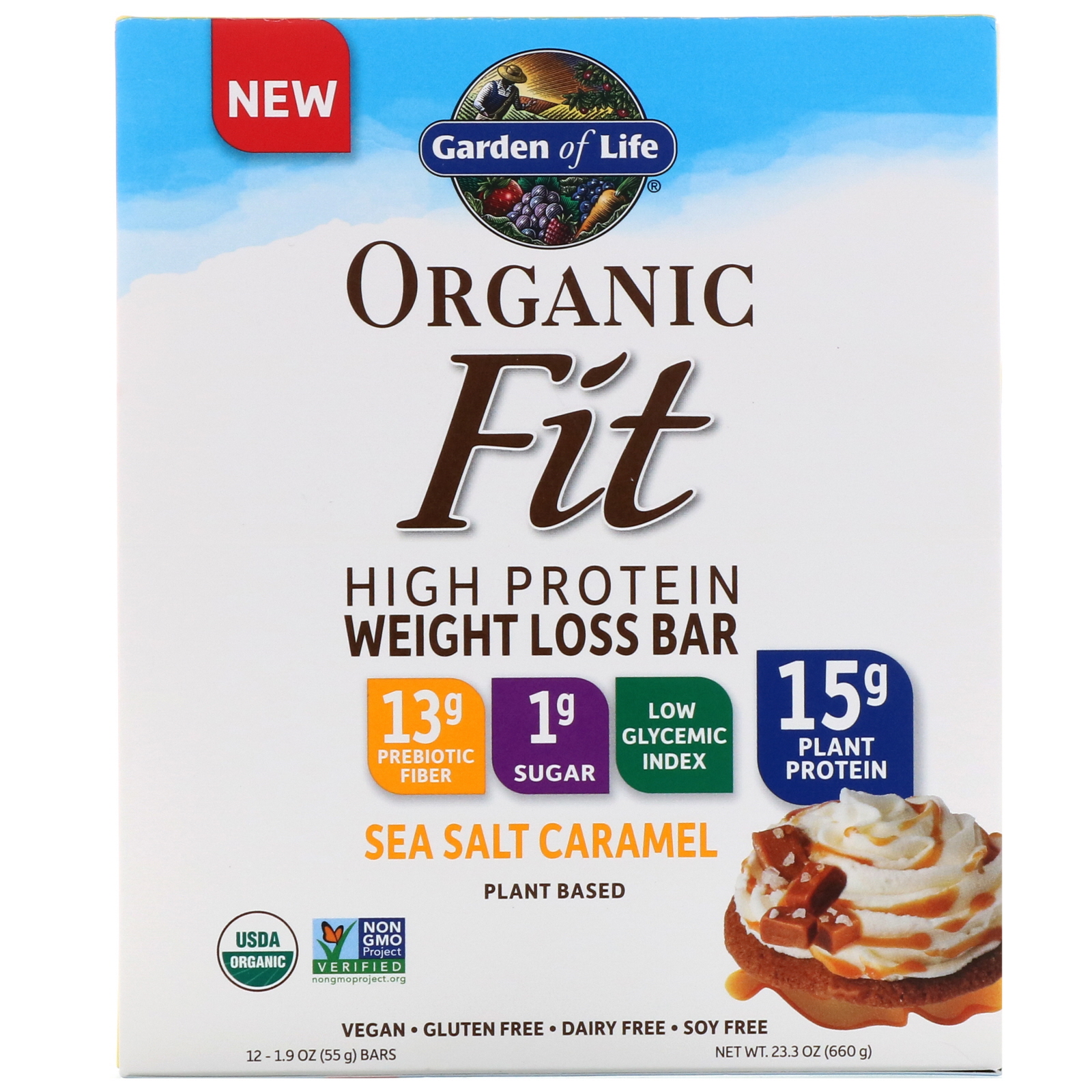 Garden of Life, Organic Fit, High Protein Weight Loss Bar, Sea Salt Caramel, 12 Bars, 1.9 oz (55 g) Each - Imagem 2