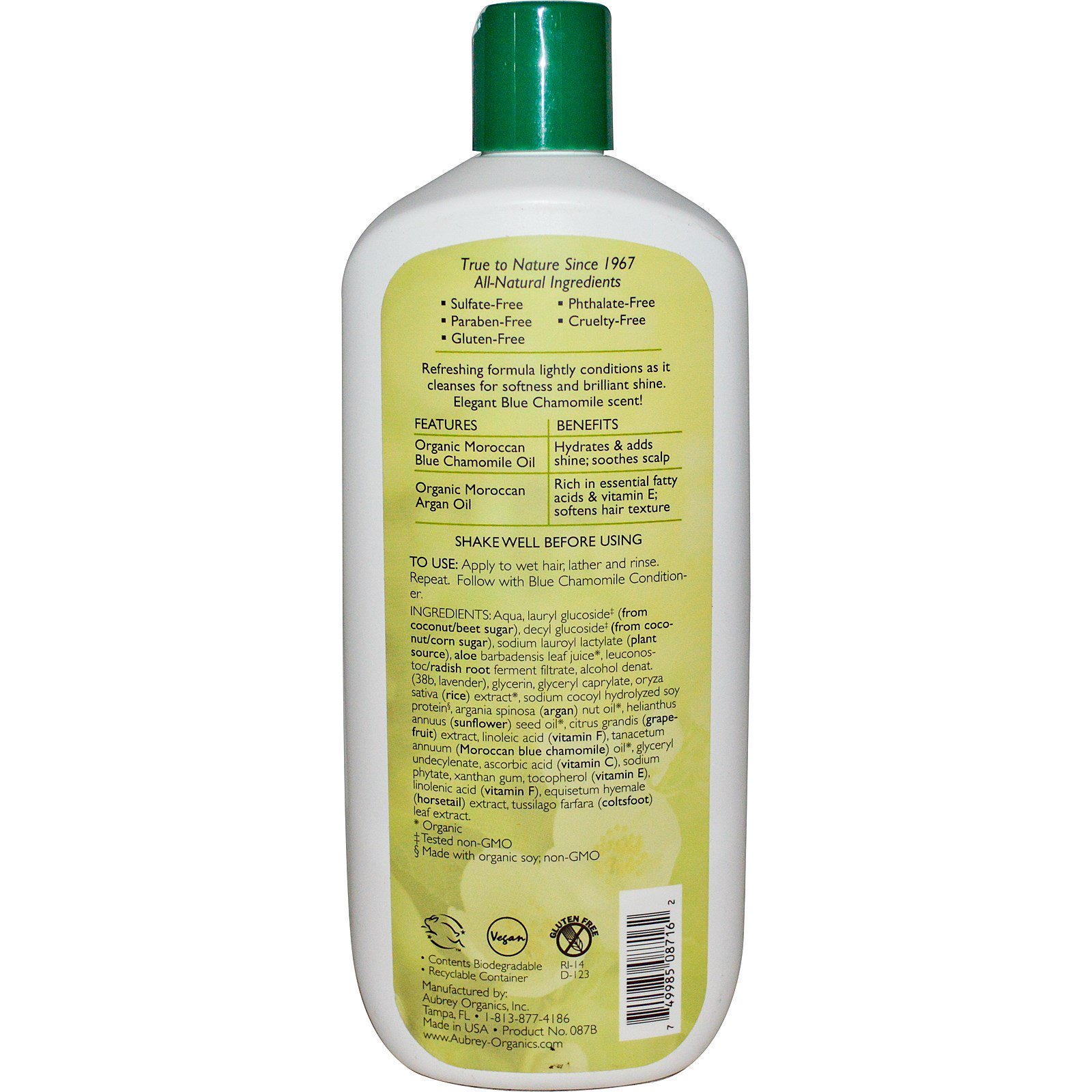 Aubrey Organics, Shampoo de Camomila Azul, aroma clássico de camomila azul, normal, 16 fl oz (473 ml) - Imagem 2