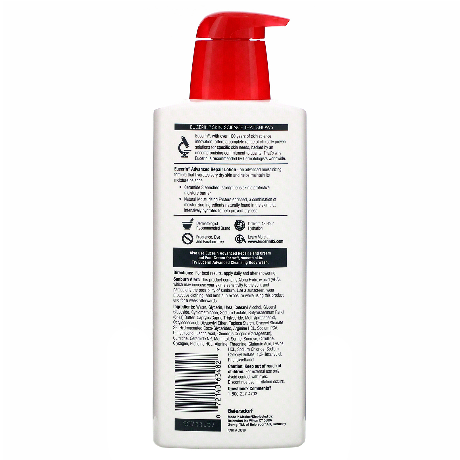 Eucerin, Loção Reparadora Avançada, Sem Fragrância, 16.9 fl oz (500 ml) - Imagem 2