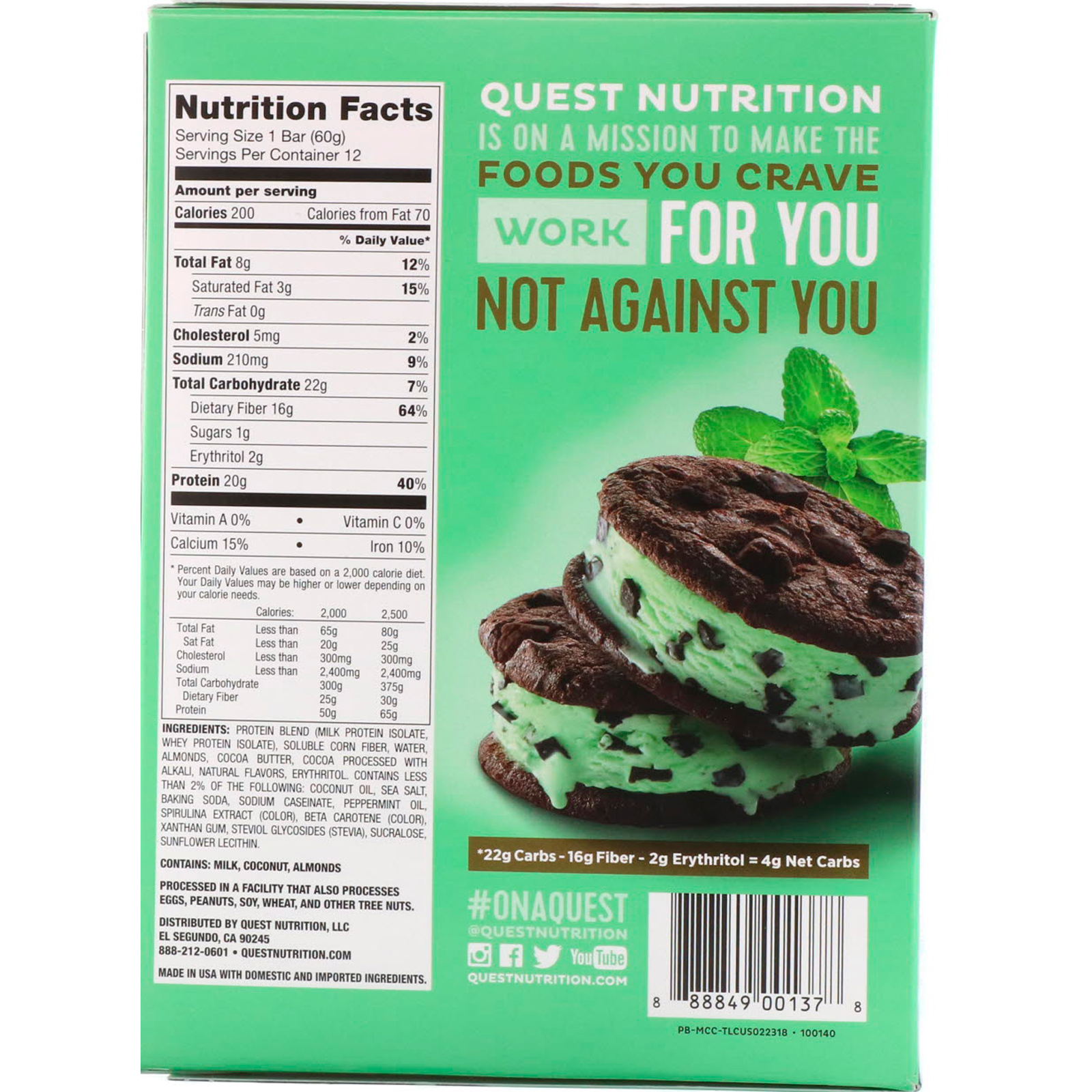 Quest Nutrition, Barra de Proteínas, Chocolate com Hortelã, 12 Barras, 60 g (2,12 oz) Cada - Imagem 3