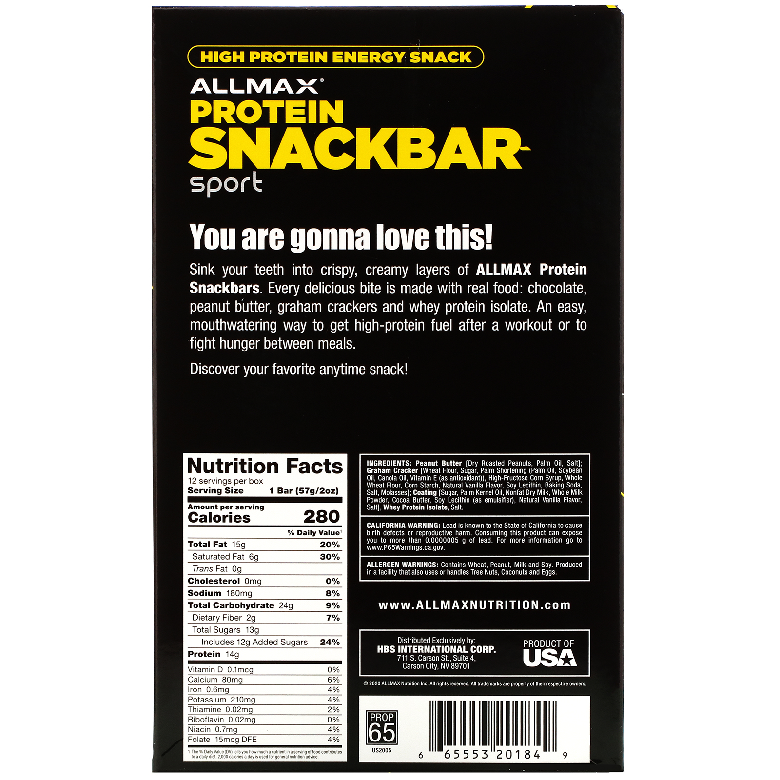 ALLMAX Nutrition, Lanche energético com alto teor de proteína, barra de proteínas, chocolate branco, manteiga de amendoim, 12 barras, 57 g (2 oz) cada - Imagem 3
