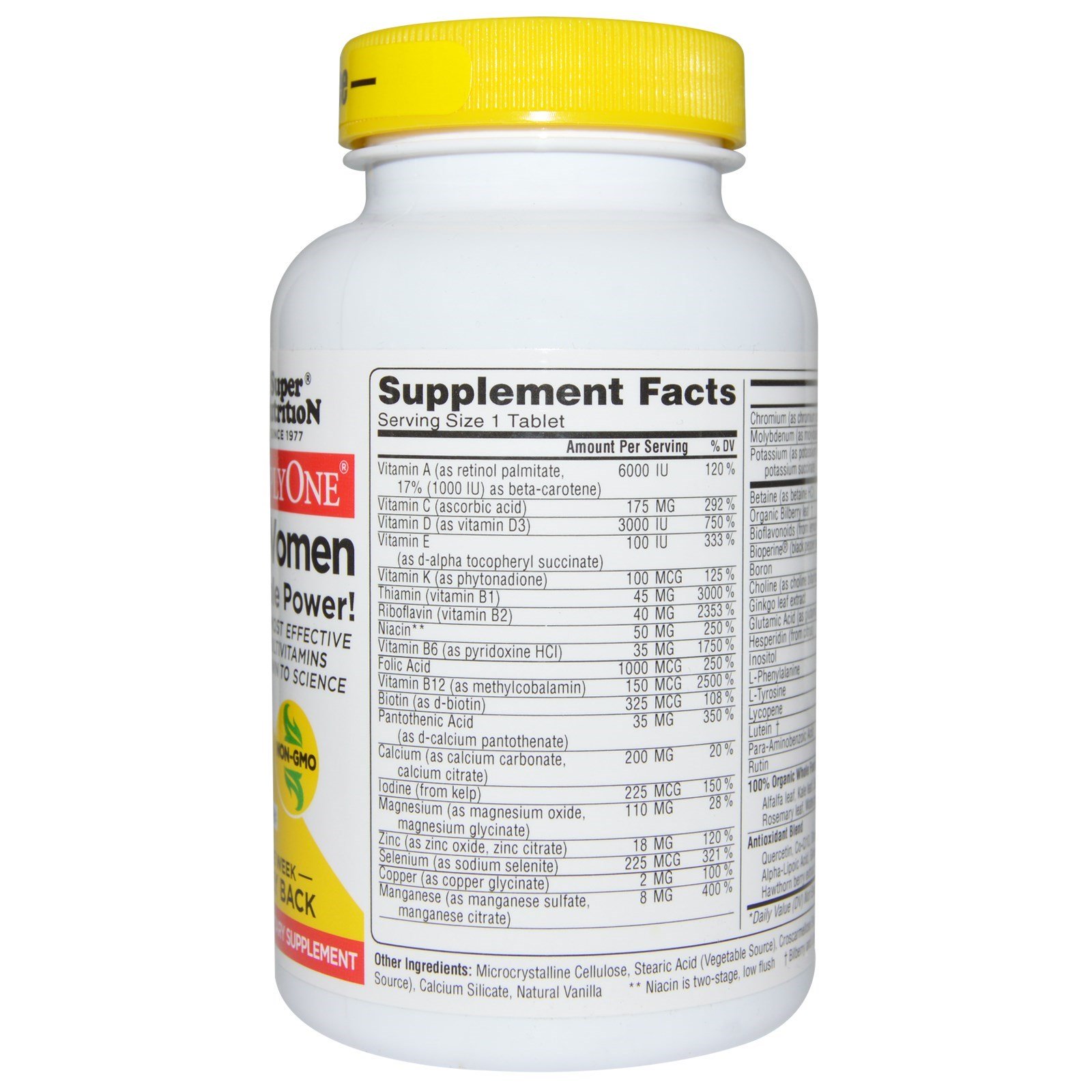 Super Nutrition, SimplyOne, Multivitamínico de Potência Tripla para Mulheres 50+, Sem Ferro, 90 Comprimidos - Imagem 2