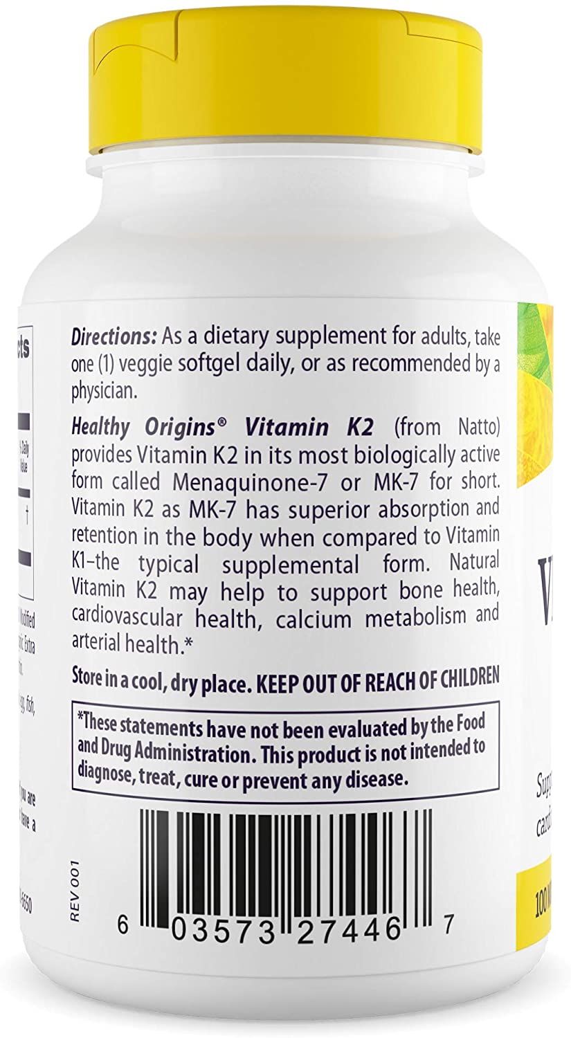 Healthy Origins Vitamin K2 (as MK-7), 100 mcg 180 Veggie Softgels - Imagem 3