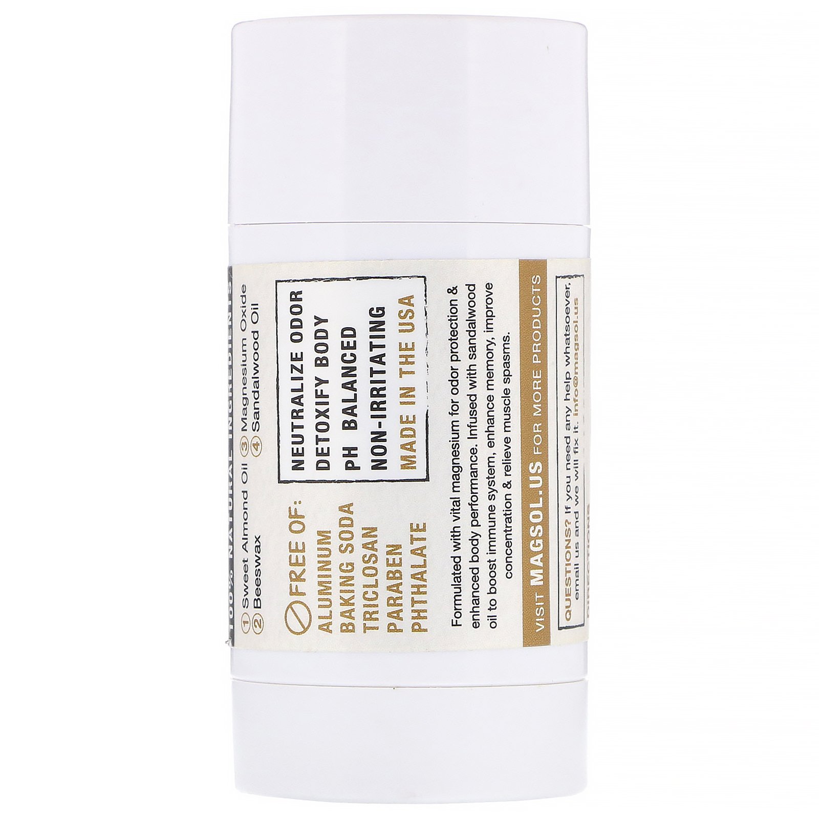 Magsol, Desodorante de Magnésio, Sândalo, 2,8 oz (80 g) - Imagem 2