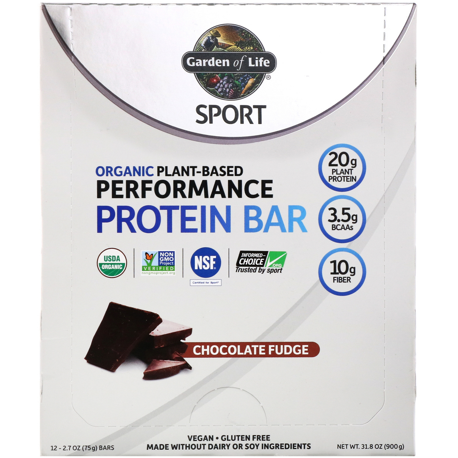 Garden of Life, Sport, Barra de Proteínas Orgânicas de Desempenho à Base de Plantas, Fudge de Chocolate, 12 Barras, 75 g (2,7 oz) Cada - Imagem 2
