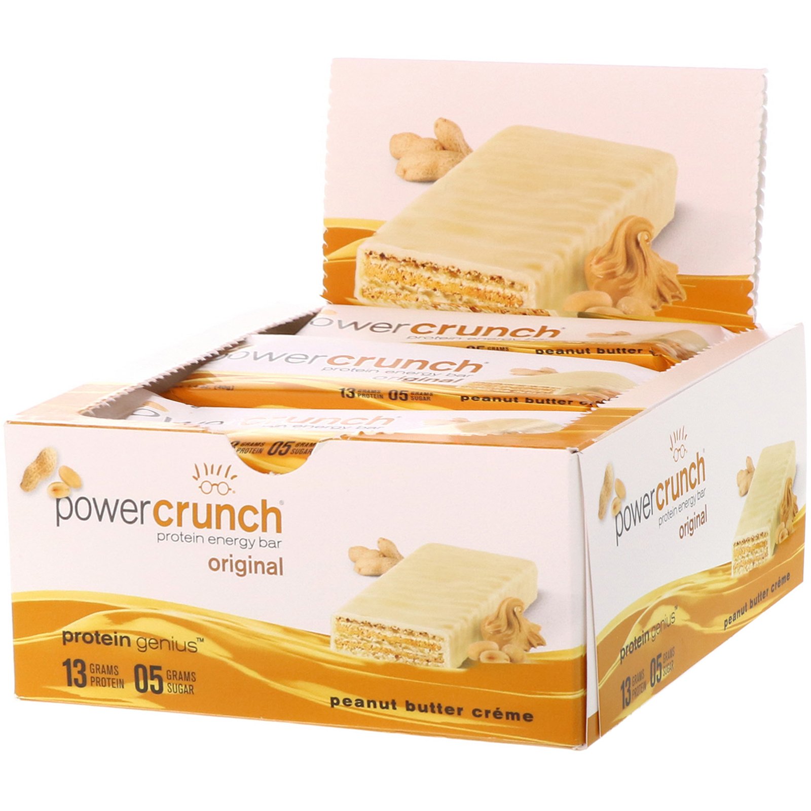 BNRG, Barra Energética de Proteína Power Crunch, Original, Manteiga de Amendoim e Creme, 12 Barras, 1,4 oz (40 g) Cada