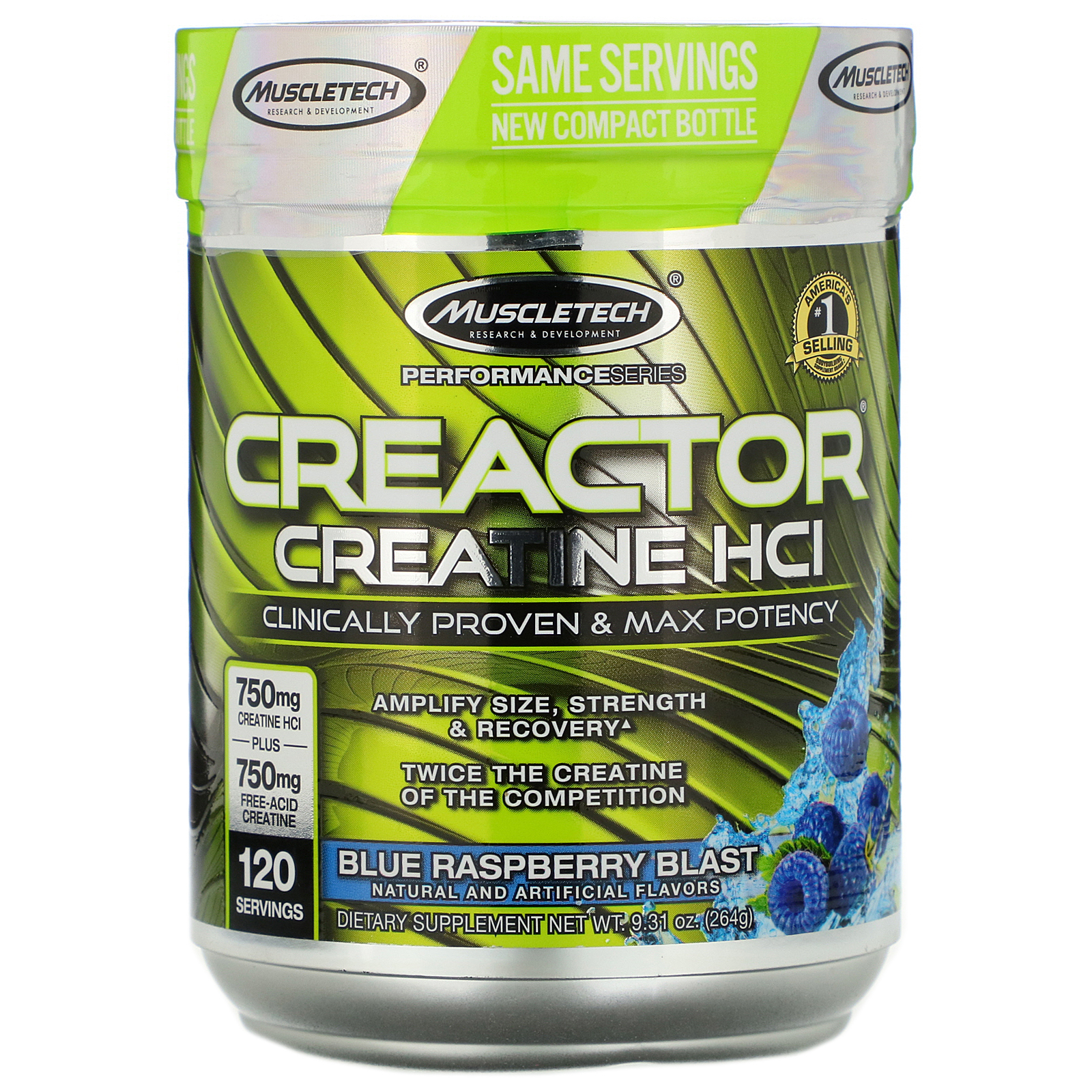 Muscletech, Creactor, Creatina HCI, Explosão de Framboesa Azul, 264 g (9,31 oz)