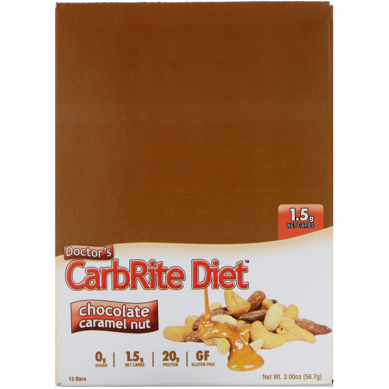 Universal Nutrition, Doctor's CarbRite Diet Bars, Chocolate Caramel Nut, 12 Bars, 2.00 oz (56.7 g) Each - Imagem 2