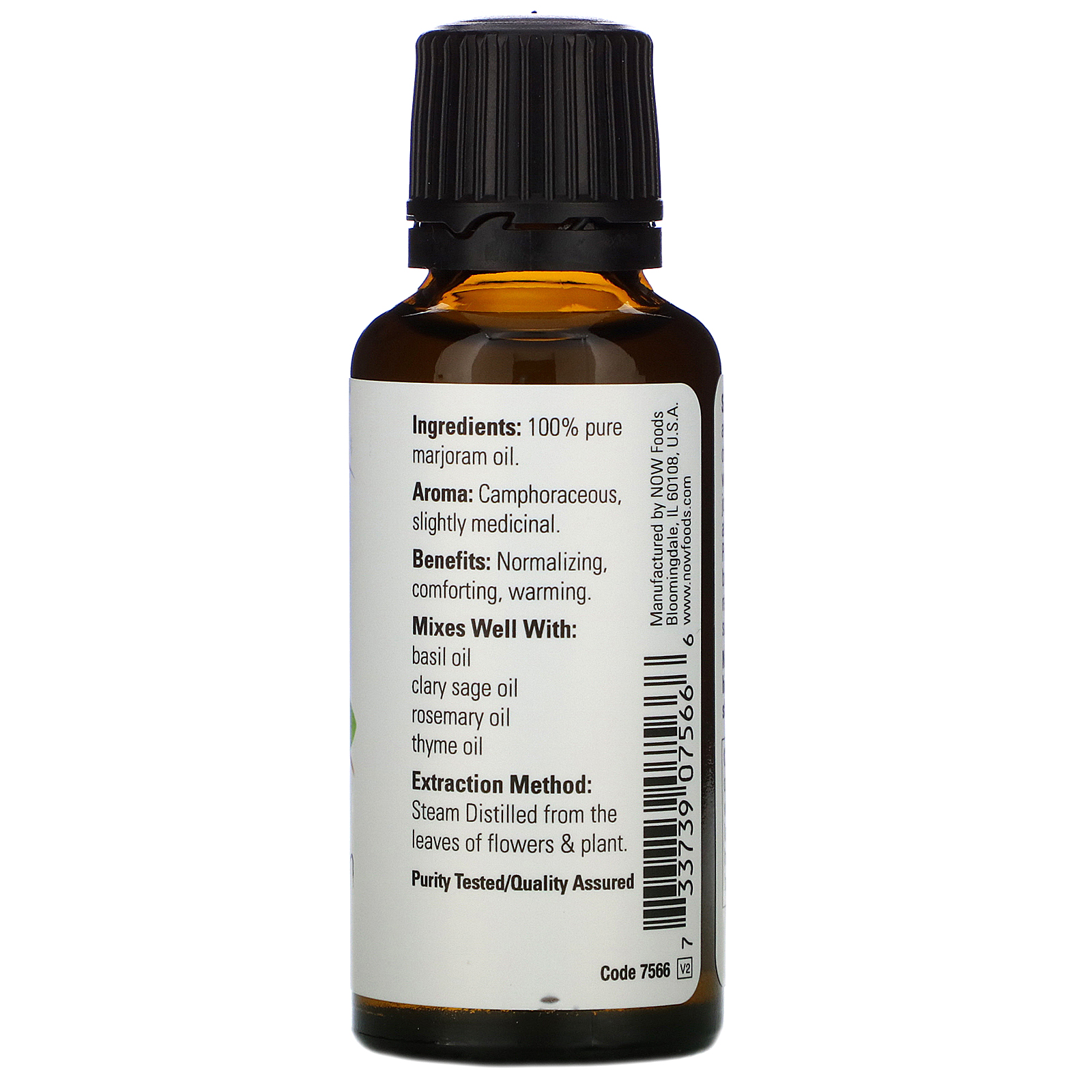 Now Foods, Essential Oils, Óleo de manjerona 100% puro, 1 fl oz (30 ml) - Imagem 2