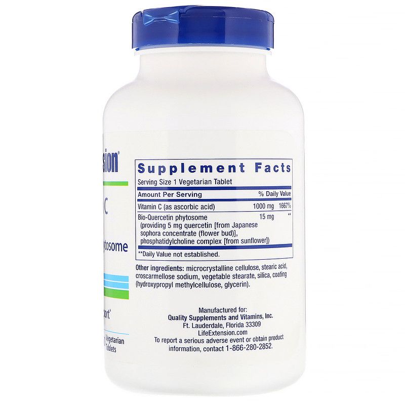 Life Extension Vitamin C and Bio-Quercetin Phytosome - 1000 mg, 250 vegetarian tablets - Imagem 2