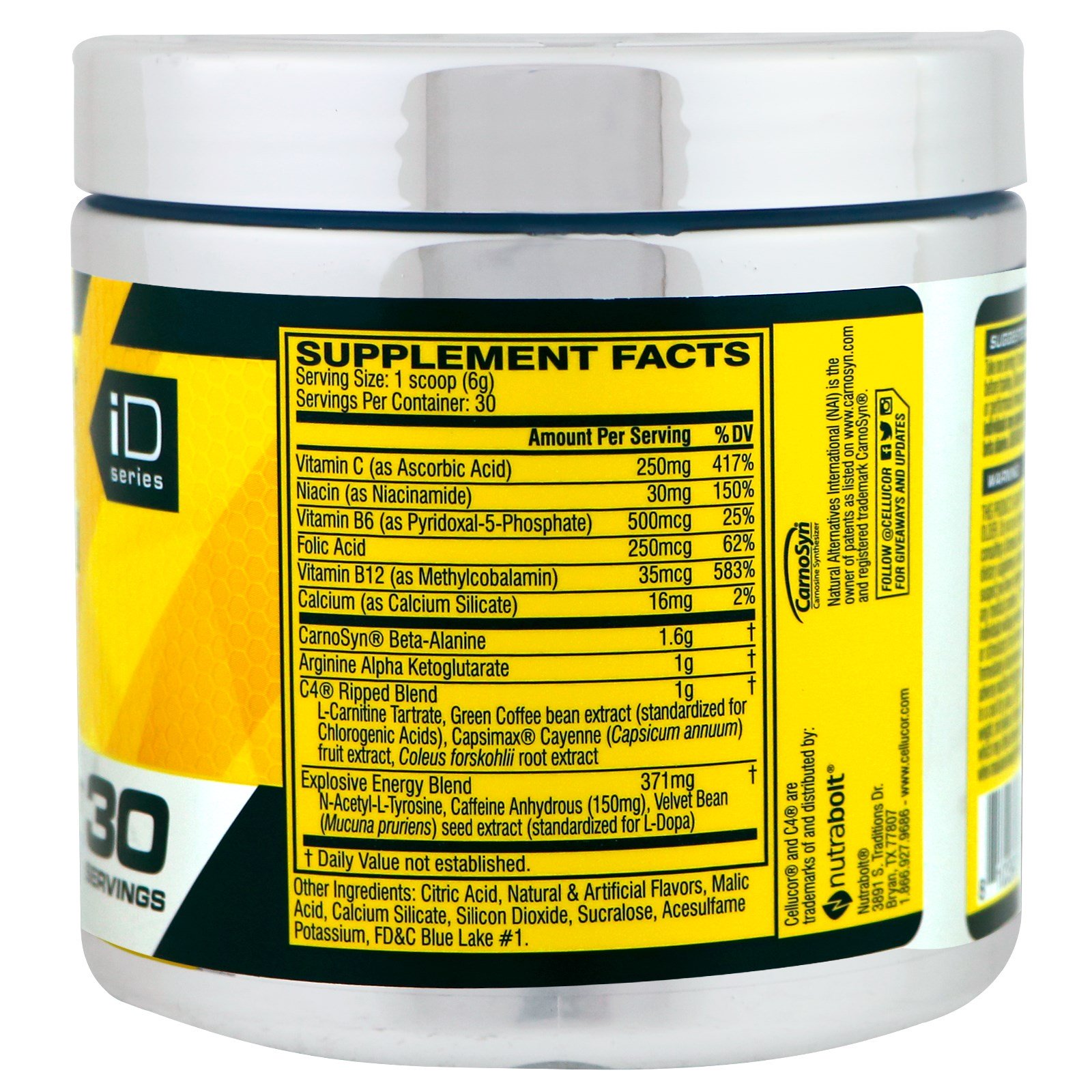 Cellucor, C4 Ripped Explosive, pré-treino, framboesa azul gelo, 6,3 oz (180 g) - Imagem 2