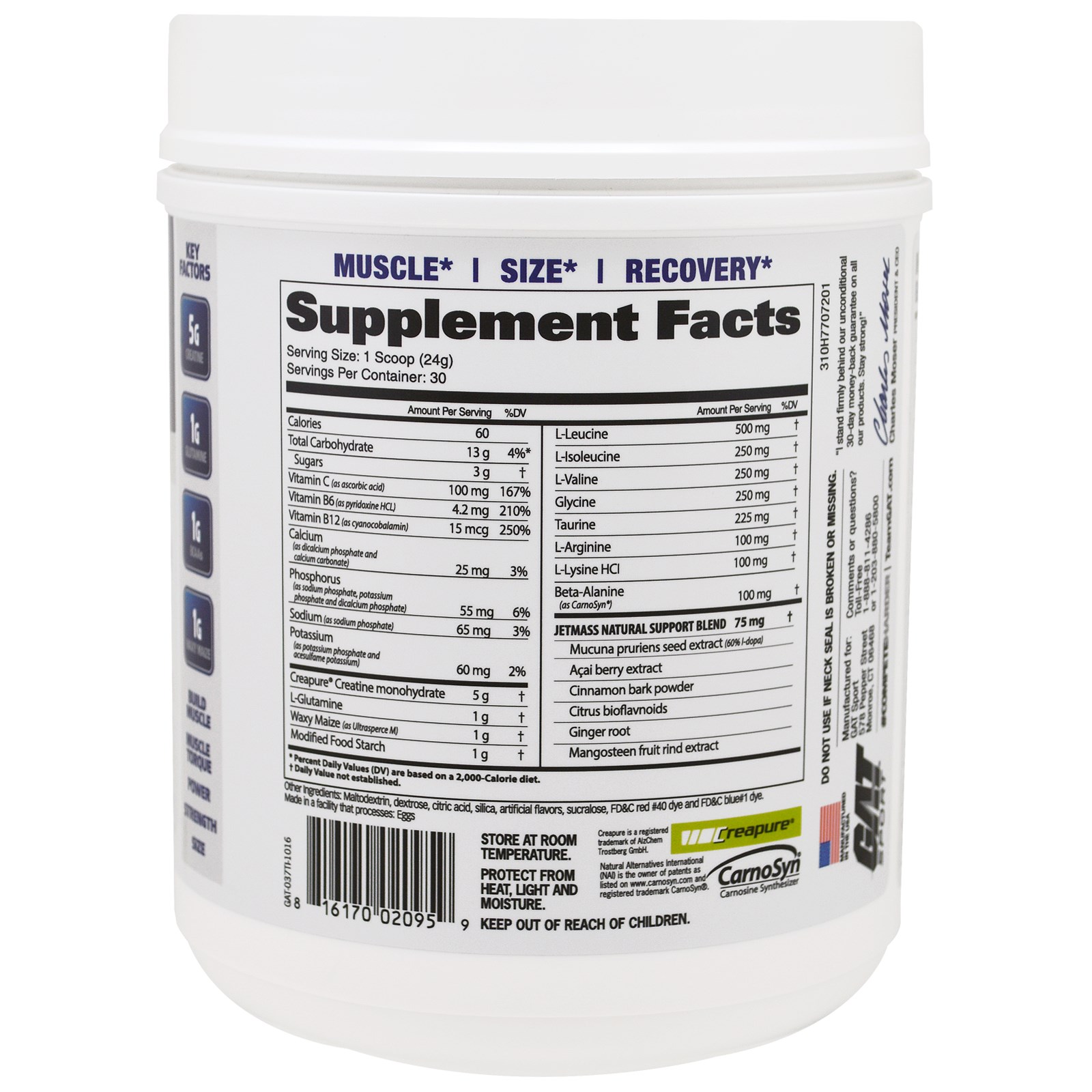 GAT, JetMASS, Fast-Acting Volumizing Creatine System, Tropical Ice, 25.4 oz (720 g) - Imagem 2