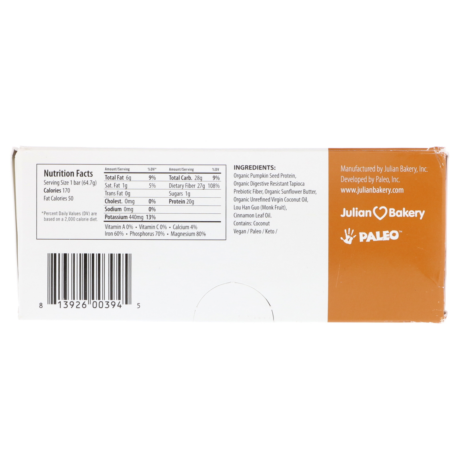 Julian Bakery, PEGAN Protein Bar, Seed Protein, Ginger Snap Cookie, 12 Bars, 2.28 oz (64.7 g) Each - Imagem 3