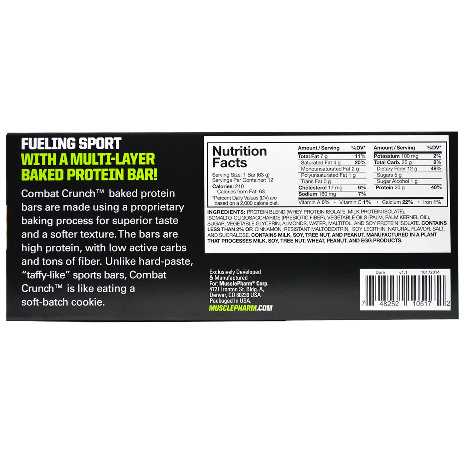 MusclePharm, Combat Crunch, Twist de Canela, 12 Barras, 63 g Cada - Imagem 3