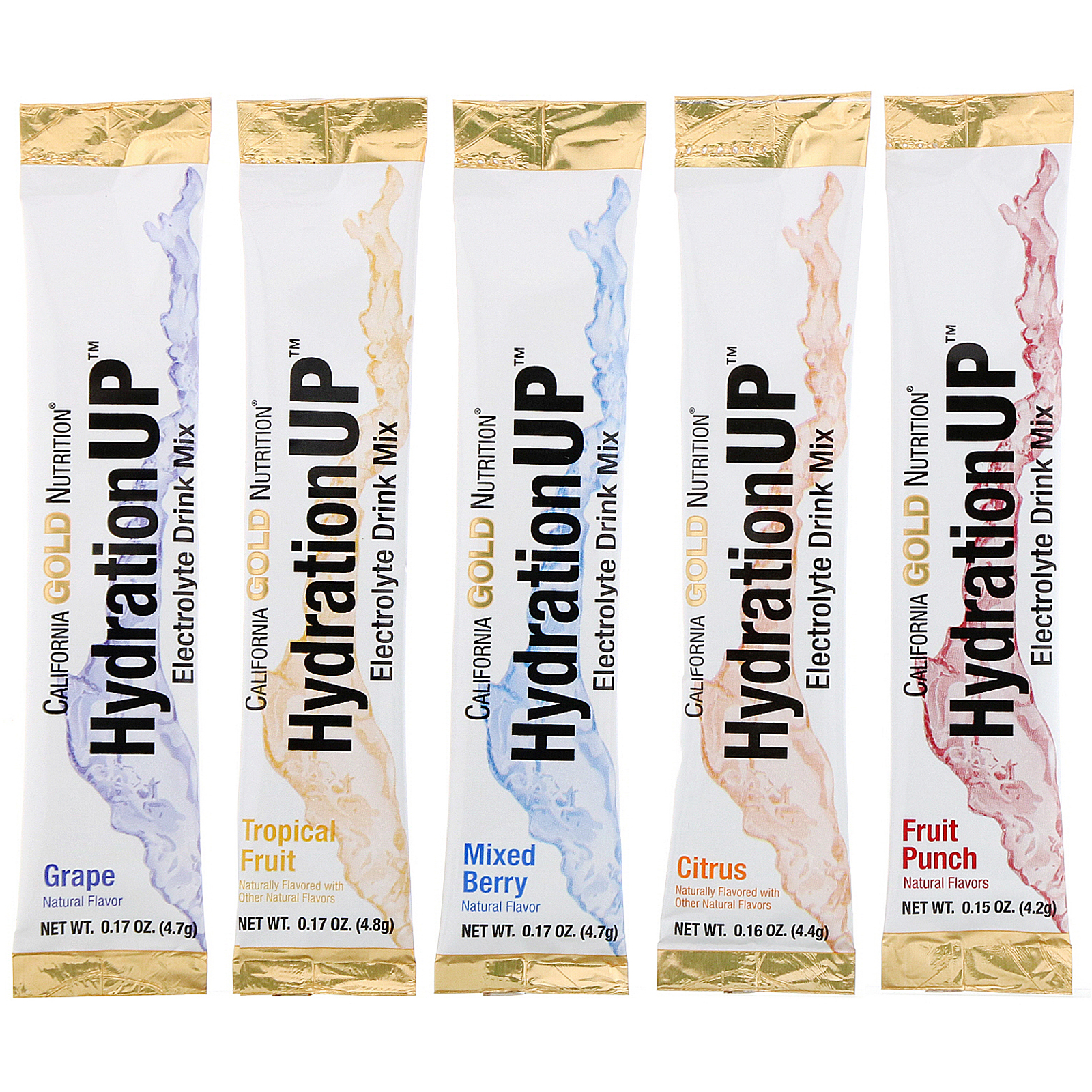 California Gold Nutrition, HydrationUP, Mistura de Bebida com Eletrólitos, Pacote Variado, 20 Pacotes, 0,15 oz (4,2 g) Cada - Imagem 3