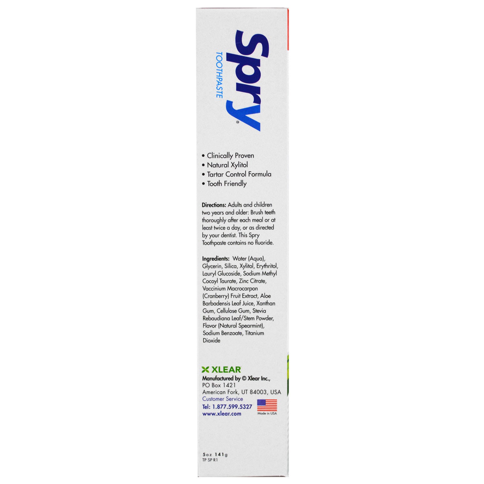 Xlear, Creme Dental Spry, Controle Antiplaca e Antitártaro, Sem Fluoreto, Hortelã Natural, 5 oz (141 g) - Imagem 2