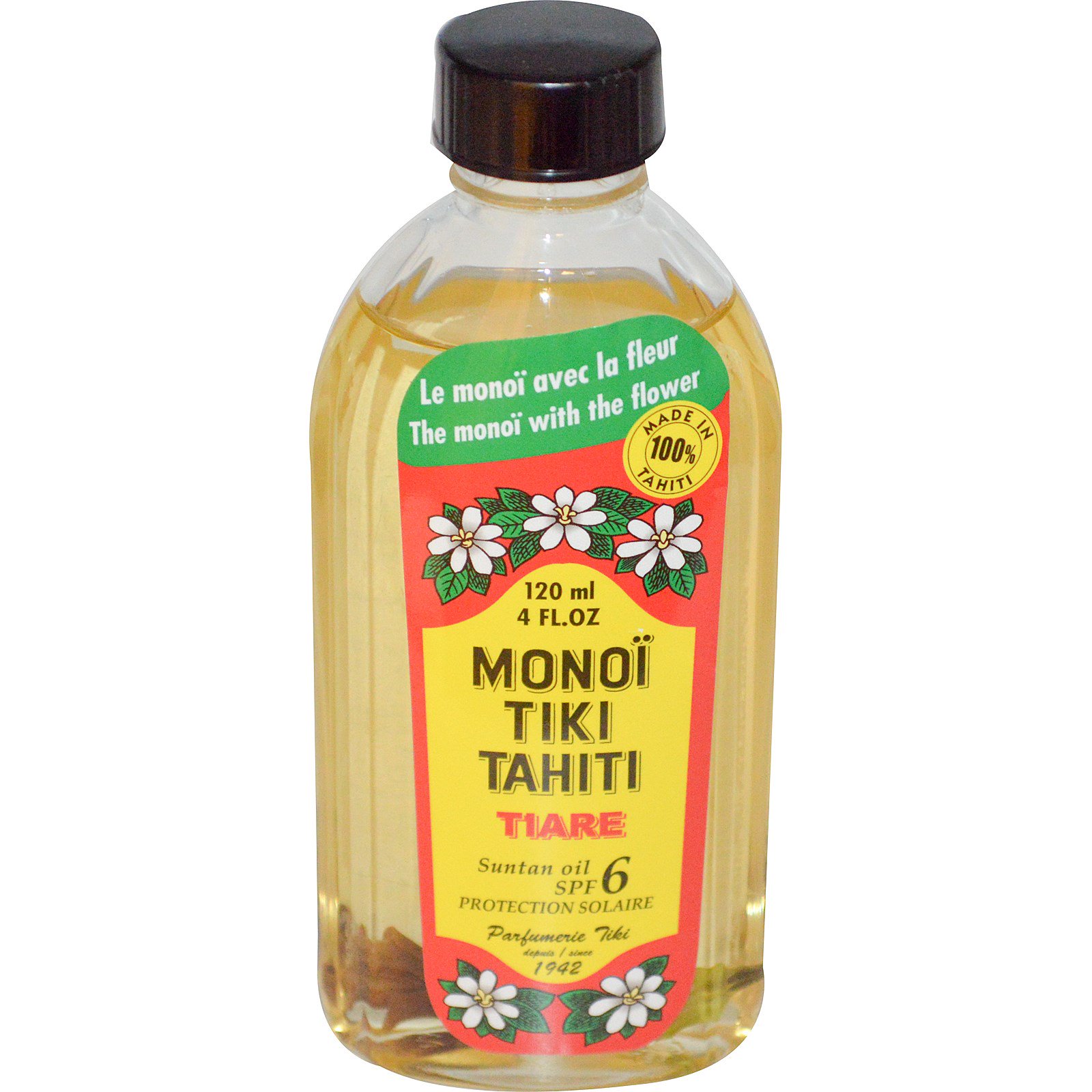 Monoi Tiare Tahiti, Óleo Bronzeador Solar, FPS 6, 120 ml (4 fl oz)
