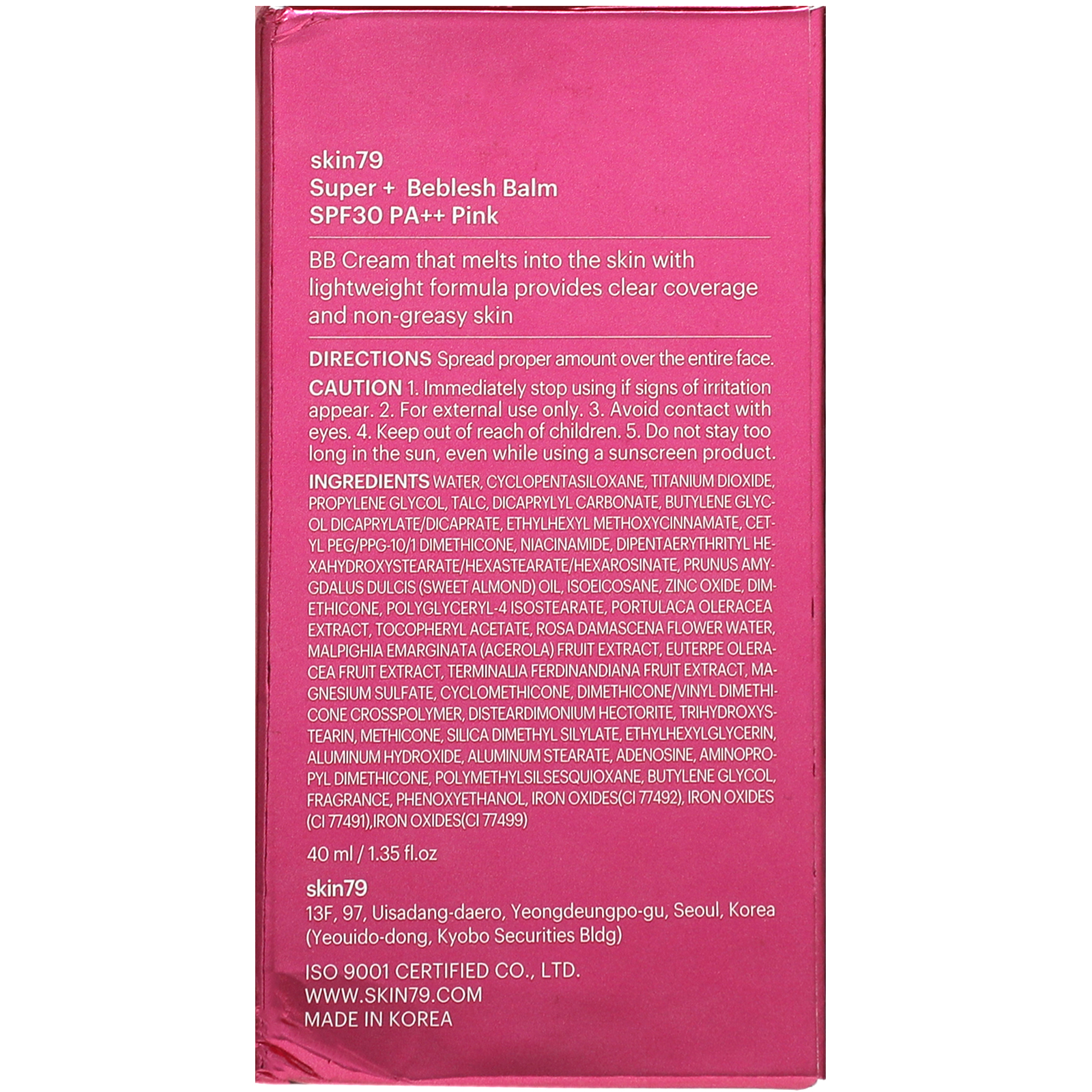 Skin79, Super+ Beblesh Balm, Original B.B, SPF 30, PA++, Pink, 1.35 fl oz (40 ml) - Imagem 3