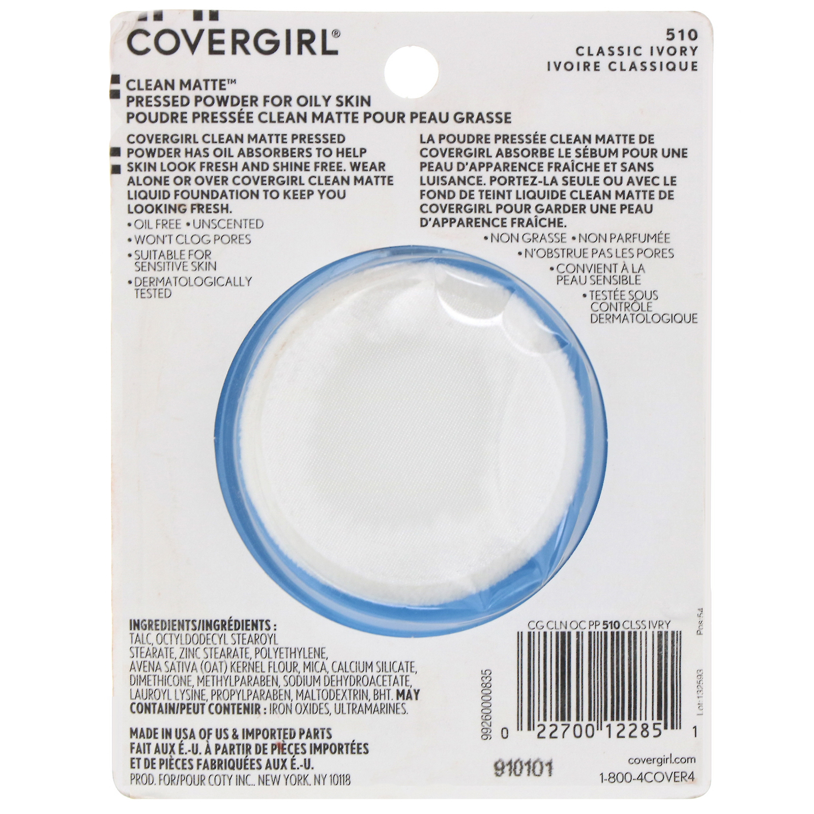 Covergirl, Clean Matte, Pó compacto, 510 Marfim clássico, 10 g - Imagem 3