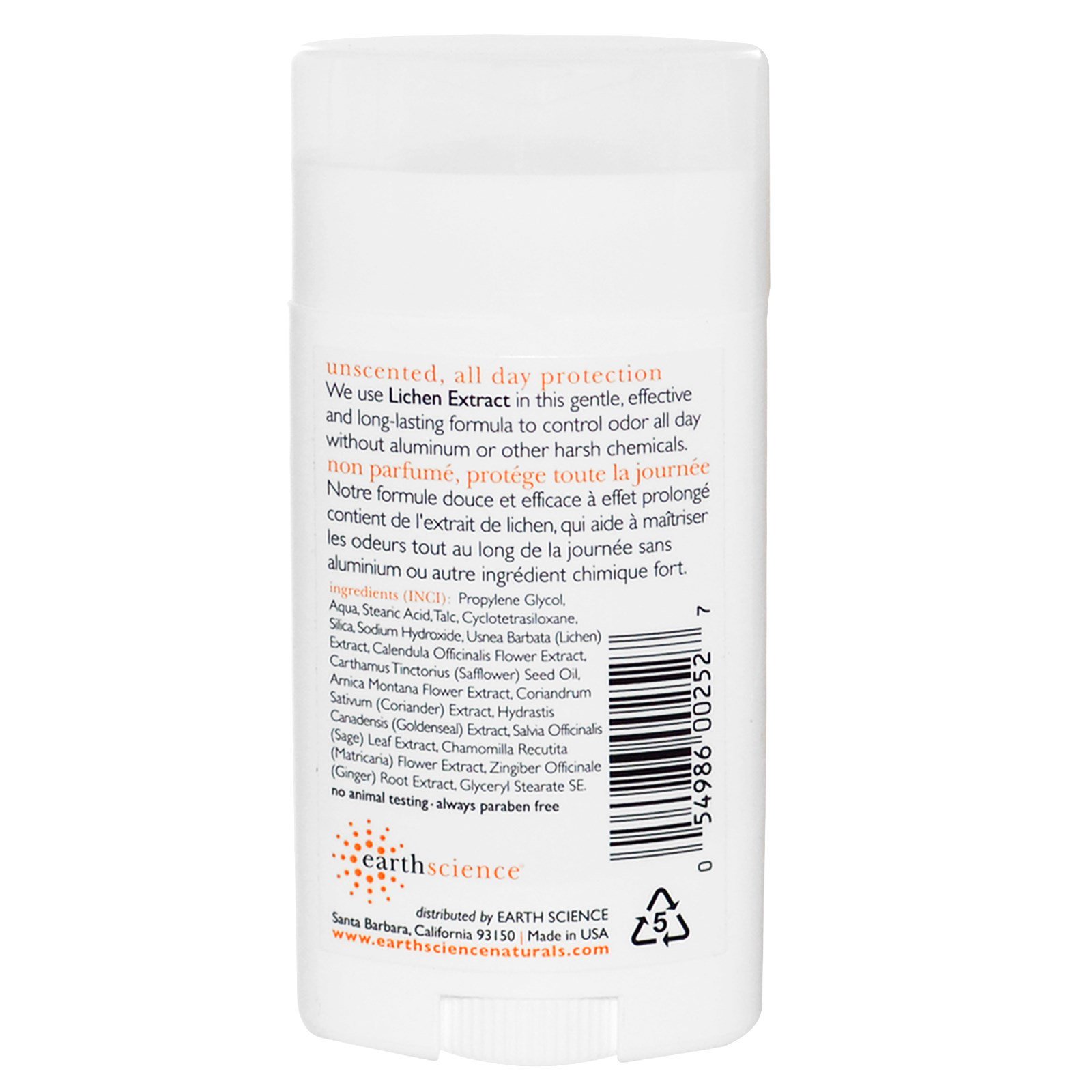 Earth Science, Desodorante natural, planta liquen, sem perfume, 2,5 oz (70 g) - Imagem 2
