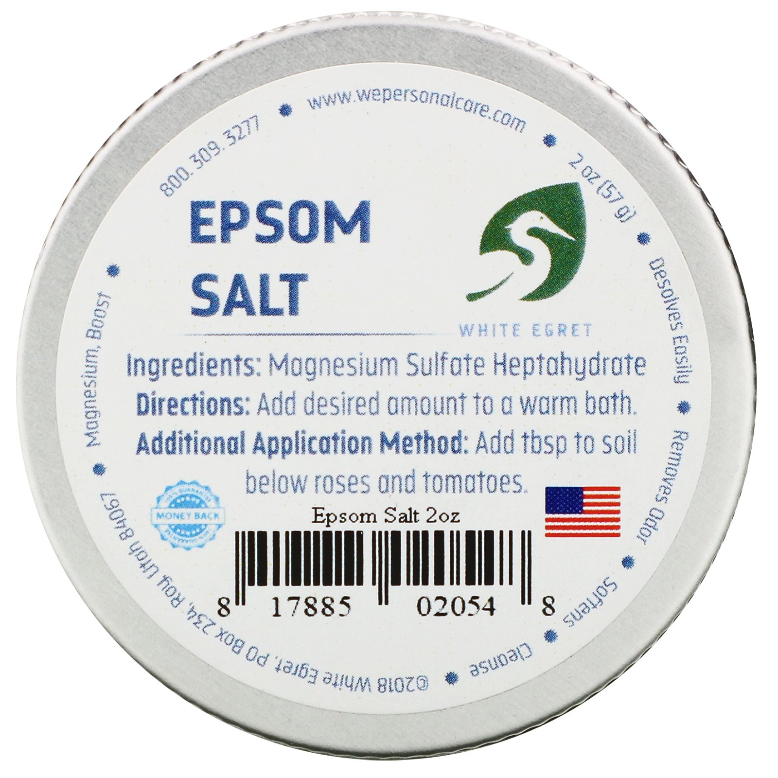 White Egret Personal Care, Sal epsom, 57 g (2 oz)