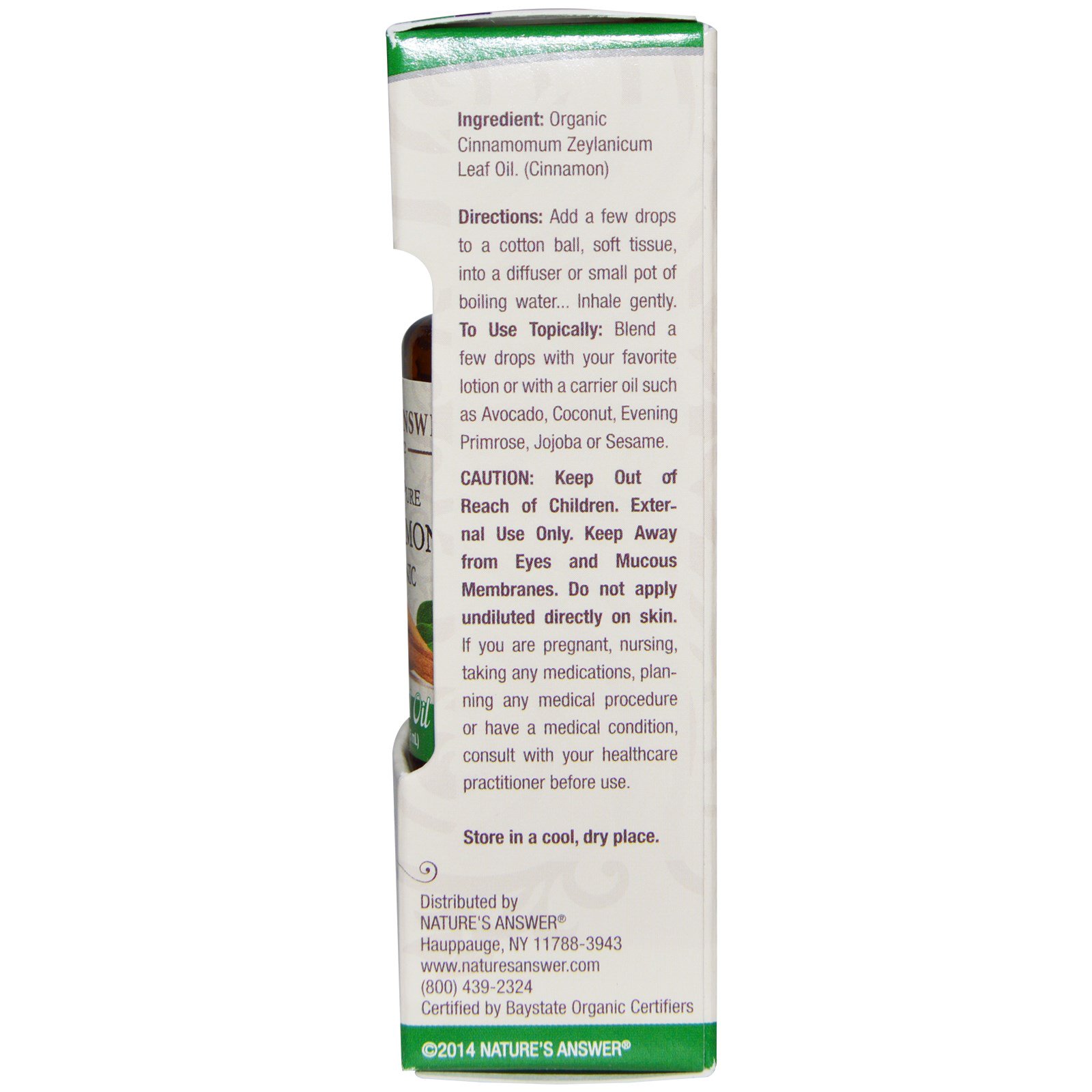Nature's Answer, Óleo Essencial Orgânico, 100% Pura Canela, 0,5 fl oz / 15 ml - Imagem 2