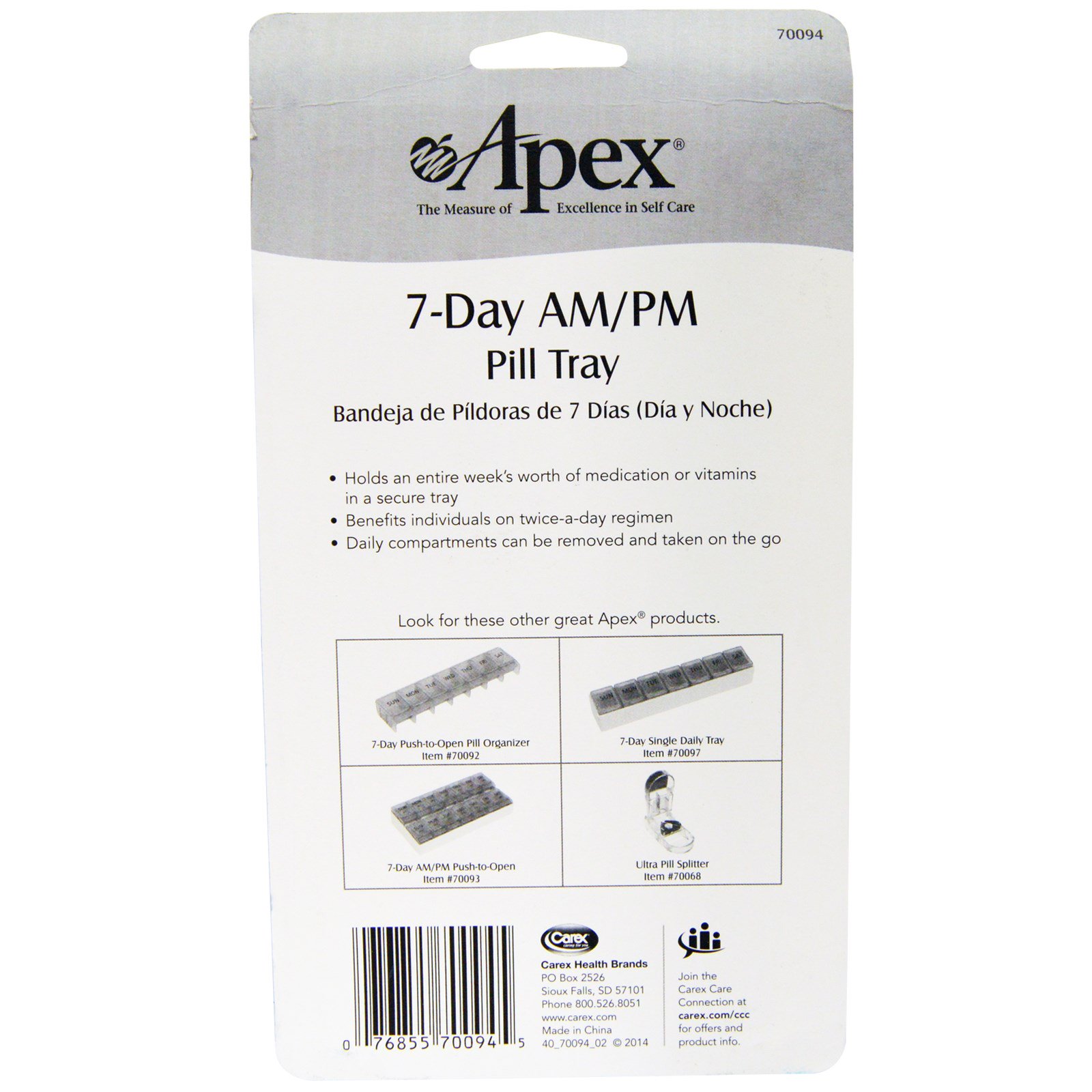 Apex, Bandeja de Comprimidos de 7 Dias AM/PM, 1 Bandeja de Comprimidos - Imagem 2
