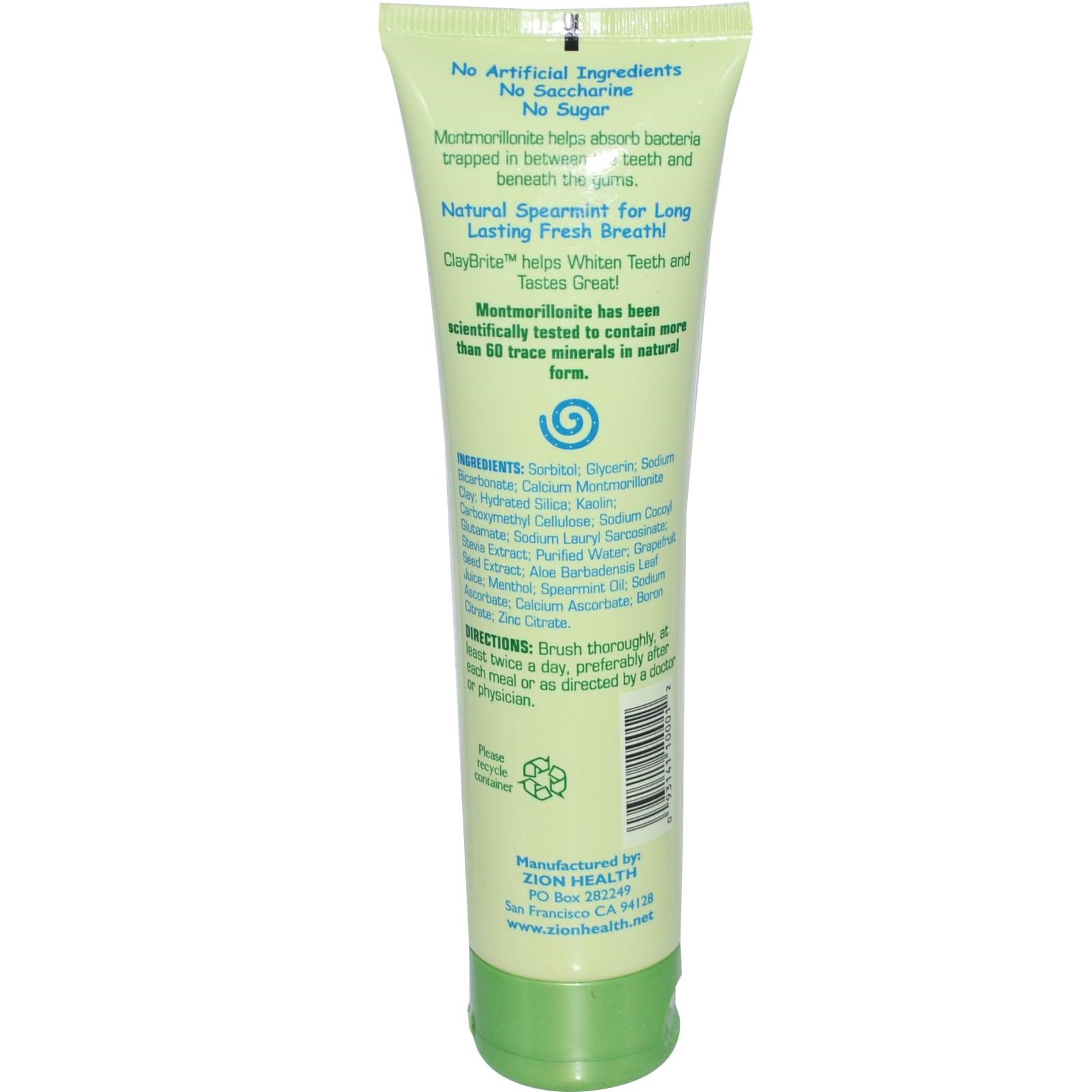 Zion Health, ClayBrite, Creme Dental Natural, Sabor Menta Natural, 3,2 oz (92 g) - Imagem 2