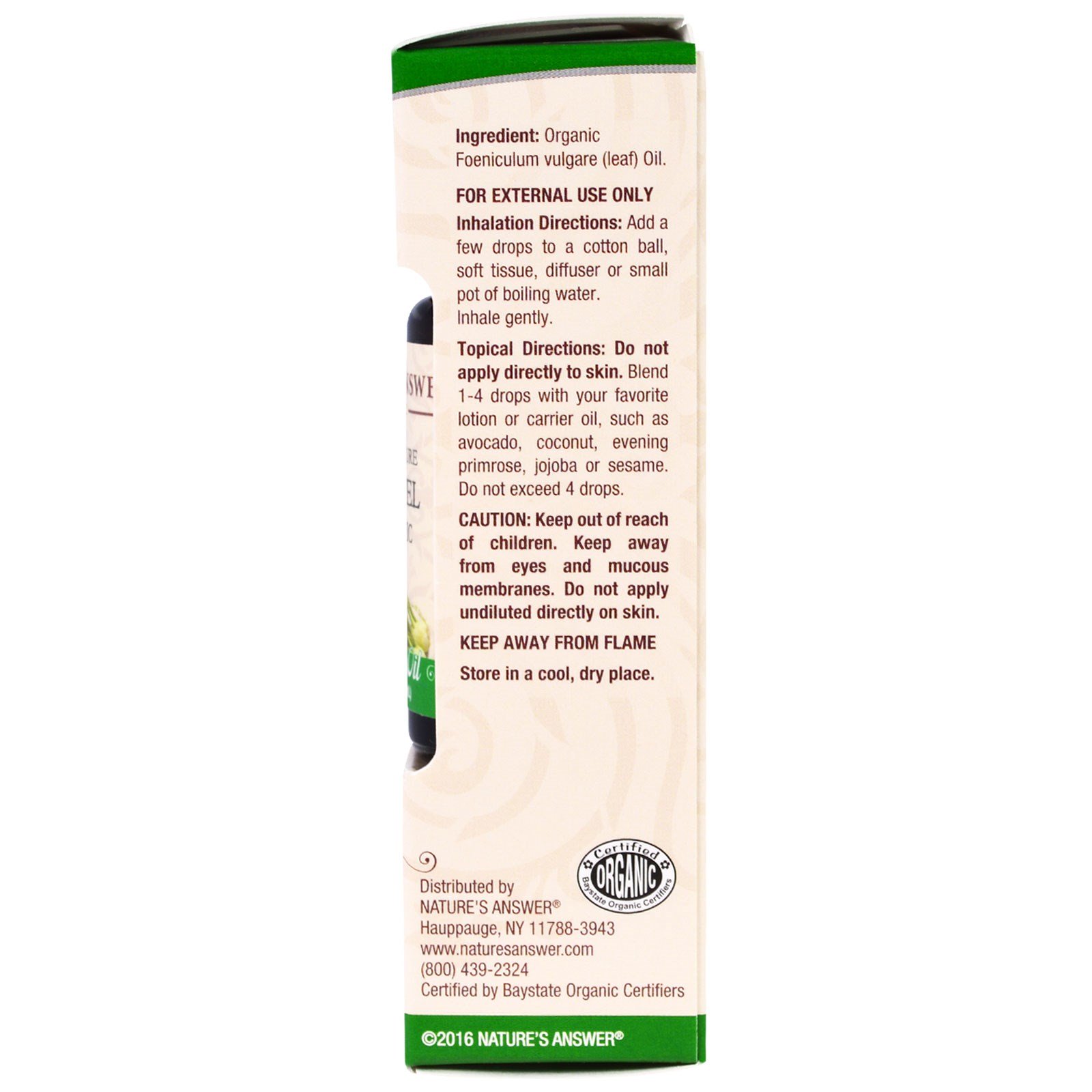 Nature's Answer, Óleo Essencial de Erva Doce Orgânico, 15 ml - Imagem 2