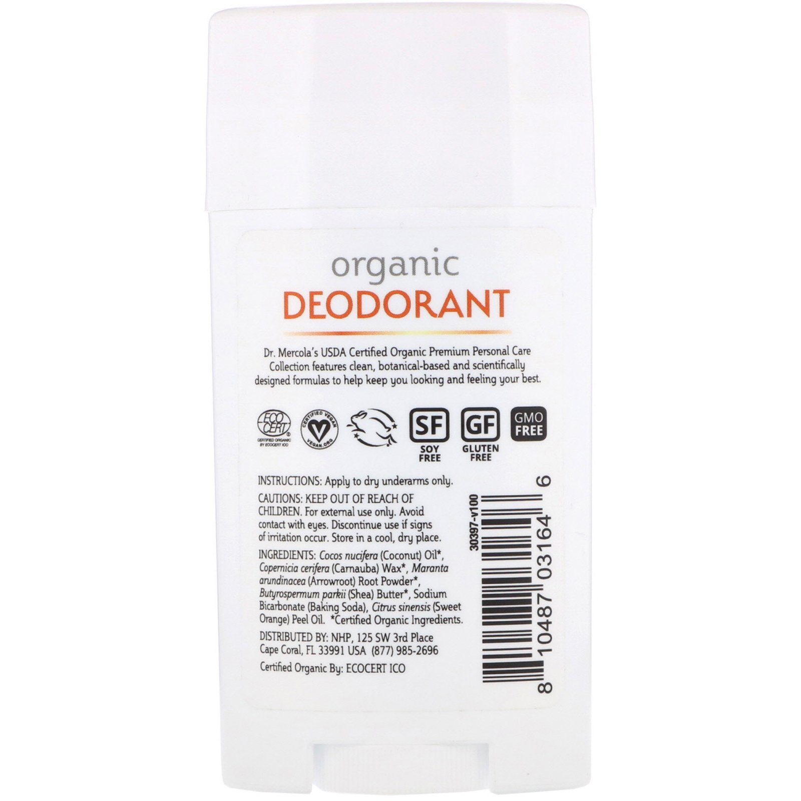 Dr. Mercola, Organic Deodorant, Sweet Orange, 2.5 oz (70.8 g) - Imagem 2