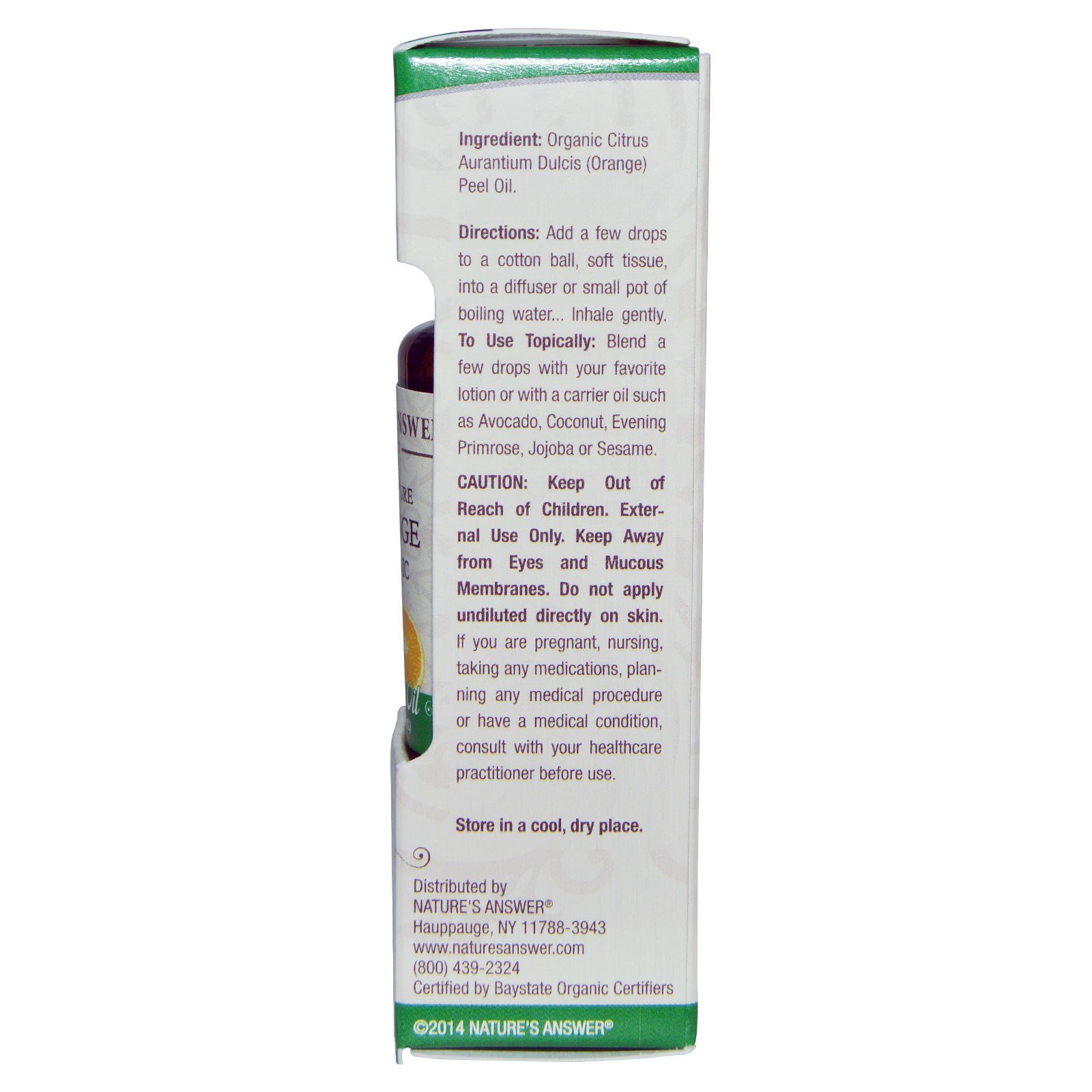 Nature's Answer, Óleo Essencial Orgânico, 100% Pura Laranja, 0,5 fl oz / 15 ml - Imagem 2