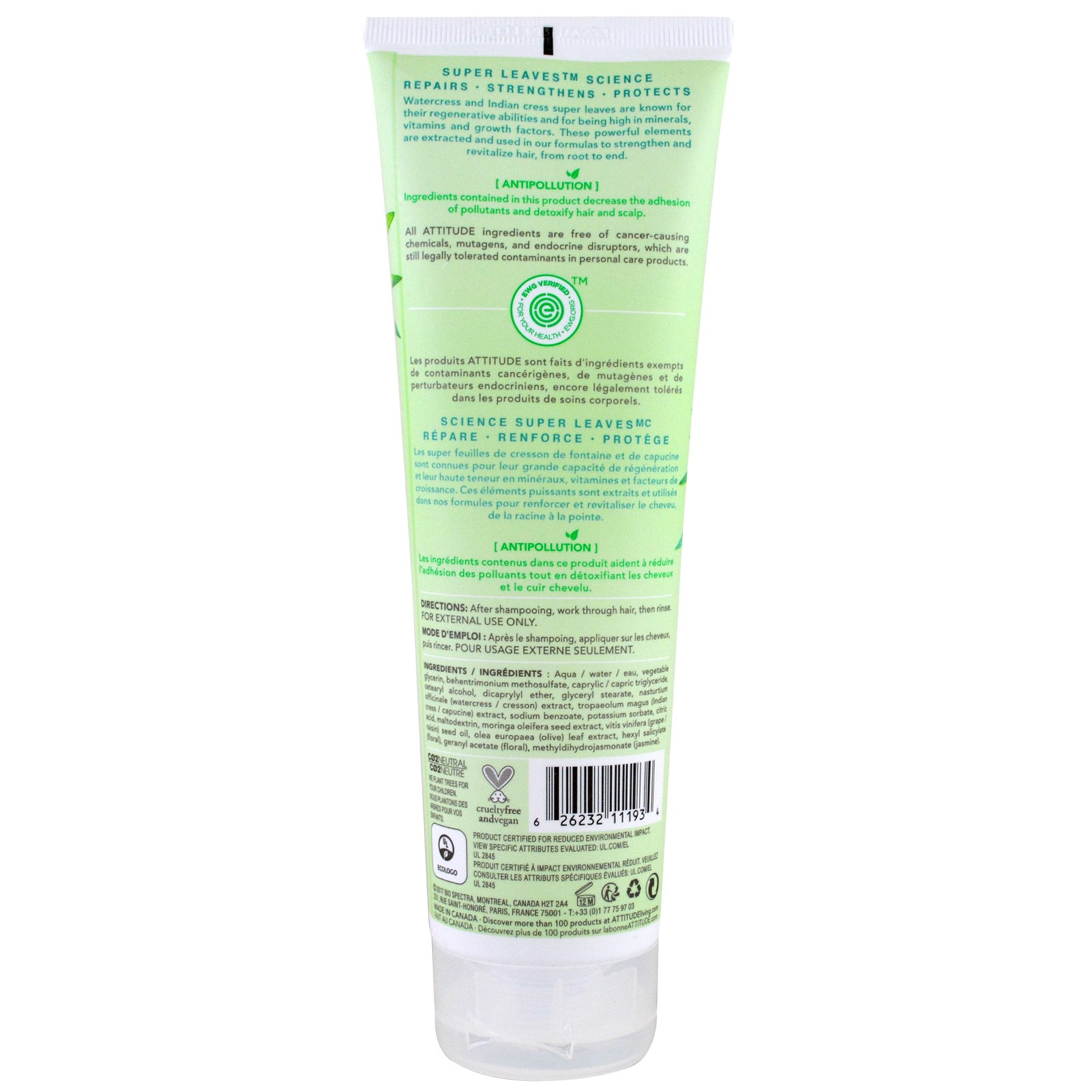 ATTITUDE, Super Leaves Science, Condicionador Natural, Nutritivo e Fortalecedor, Óleo de Semente de Uva e Folhas de Oliva, 8 oz (240 ml) - Imagem 2