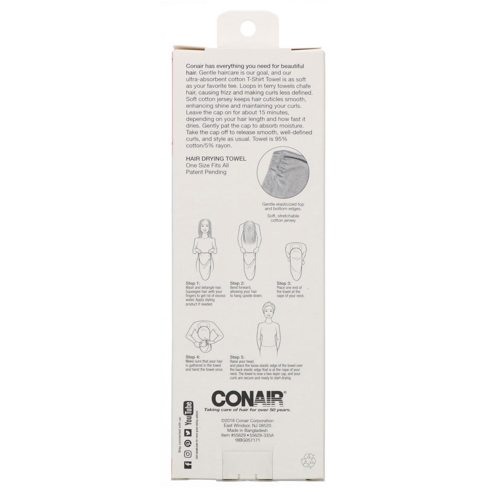Conair, Toalha de algodão Twist & Wrap, 1 toalha - Imagem 3