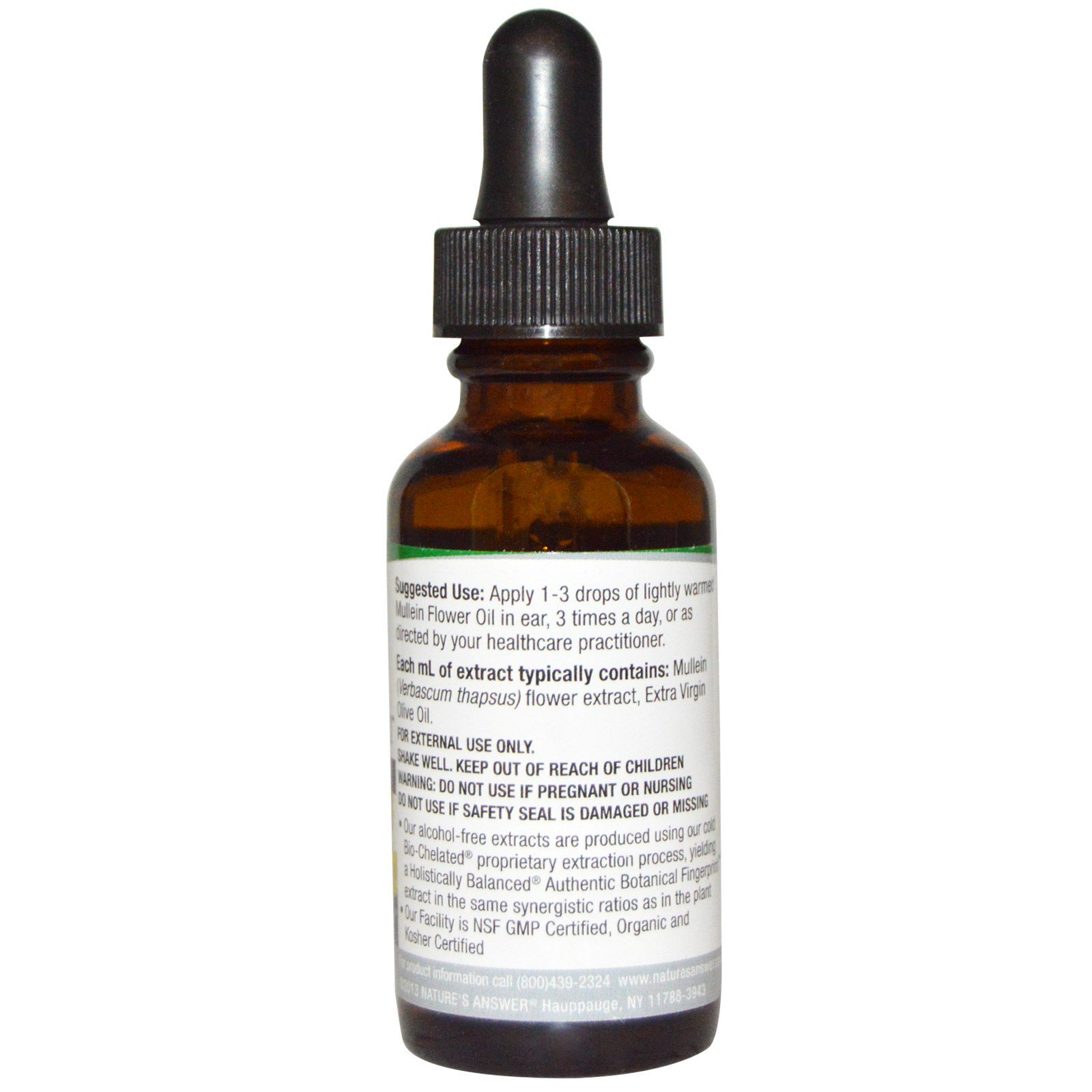 Nature's Answer, Flor de Verbasco, Óleo Auricular, Sem Álcool, 1 fl oz (30 ml) - Imagem 2