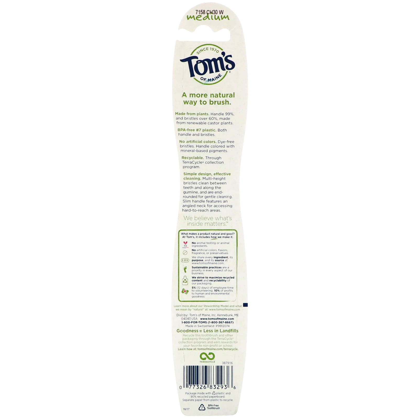 Tom's of Maine, Naturally Clean Toothbrush, Medium, 1 Toothbrush - Imagem 2
