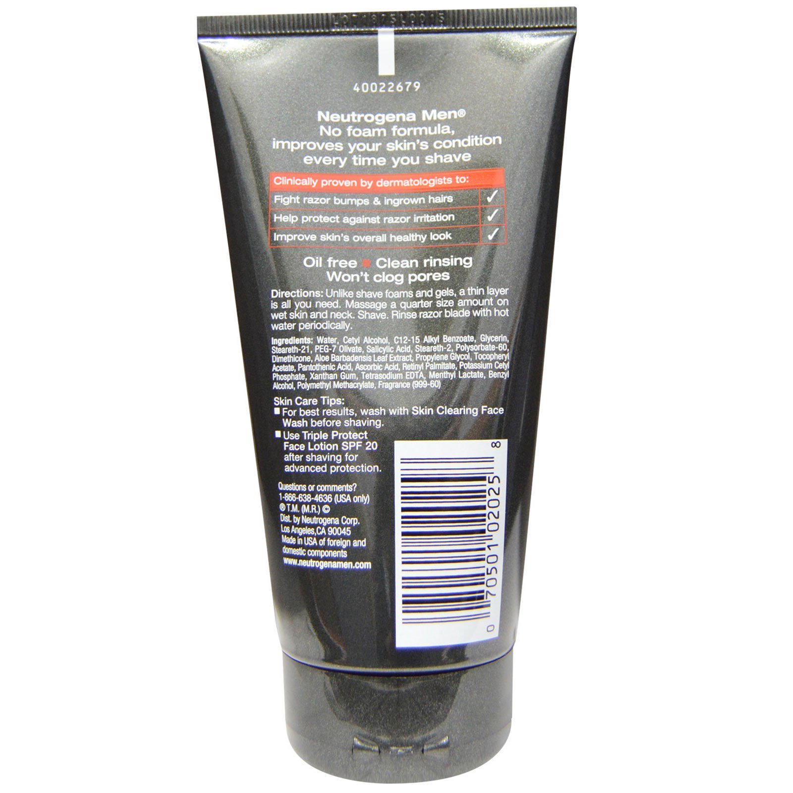 Neutrogena, Para Homens, Creme Para Barbear Desobstrução da Pele, 5,1 fl oz (150 ml) - Imagem 2