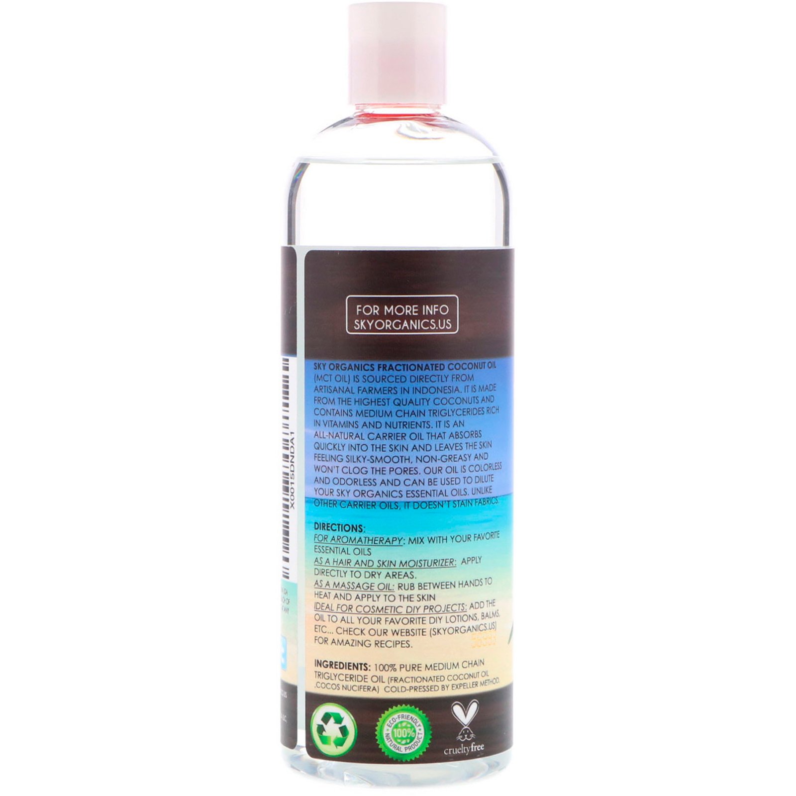Sky Organics, Fractionated Coconut Oil, 100% Pure and Natural, 16 fl oz (473 ml) - Imagem 2
