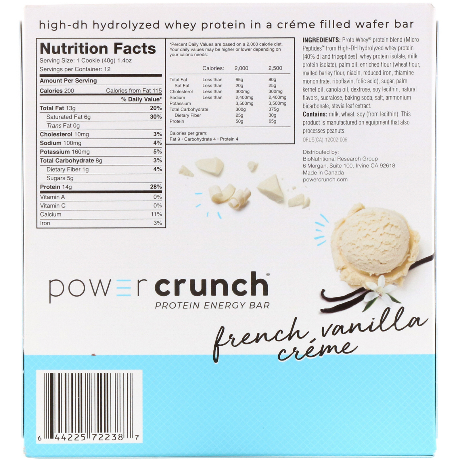 BNRG, Power Crunch Protein Energy Bar, Creme de Baunilha Francês, 12 Barrinhas, 40 g (1,4 oz) Cada - Imagem 3