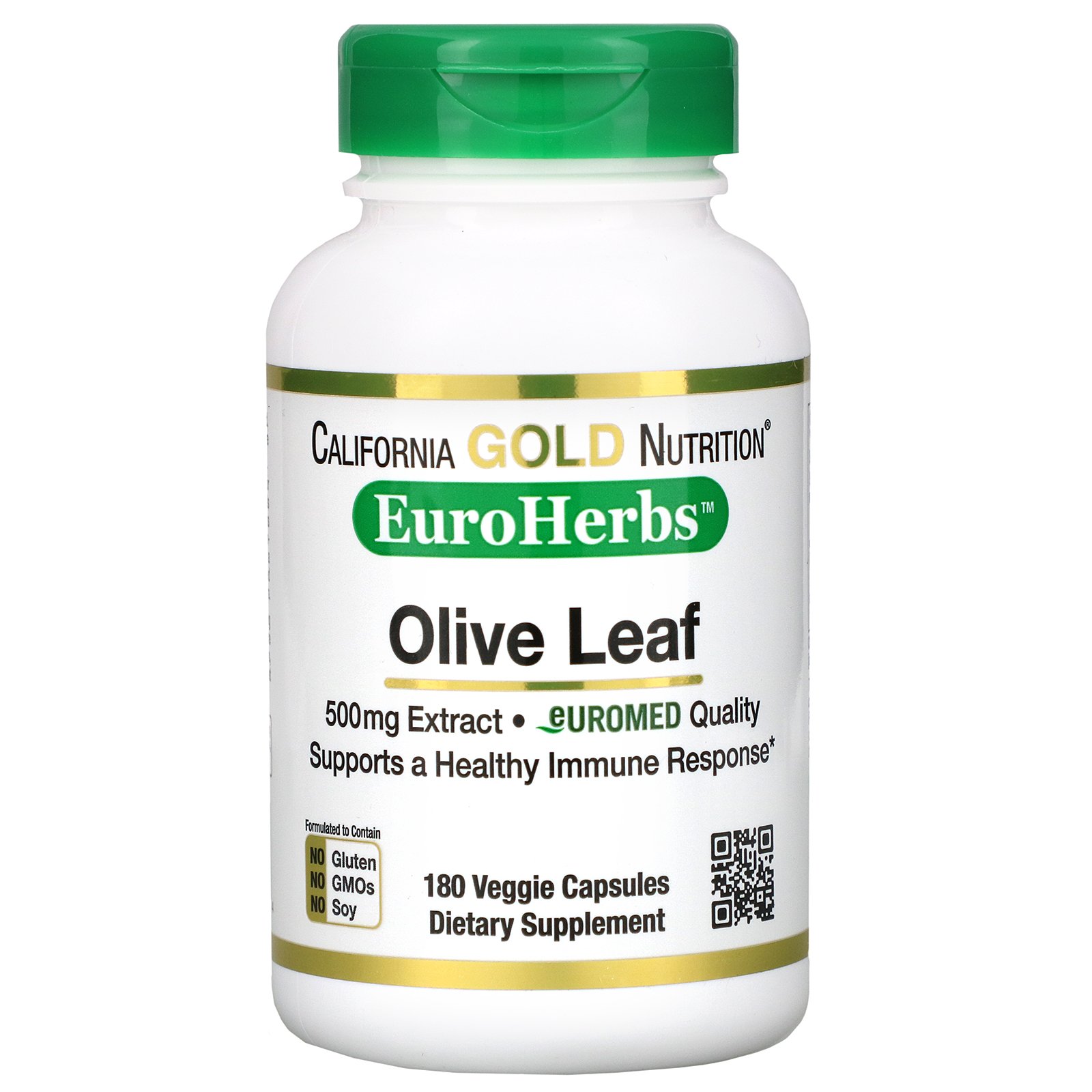 California Gold Nutrition, Extrato de Folha de Oliveira, EuroHerbs, Qualidade Europeia, 500 mg, 180 Cápsulas Vegetais