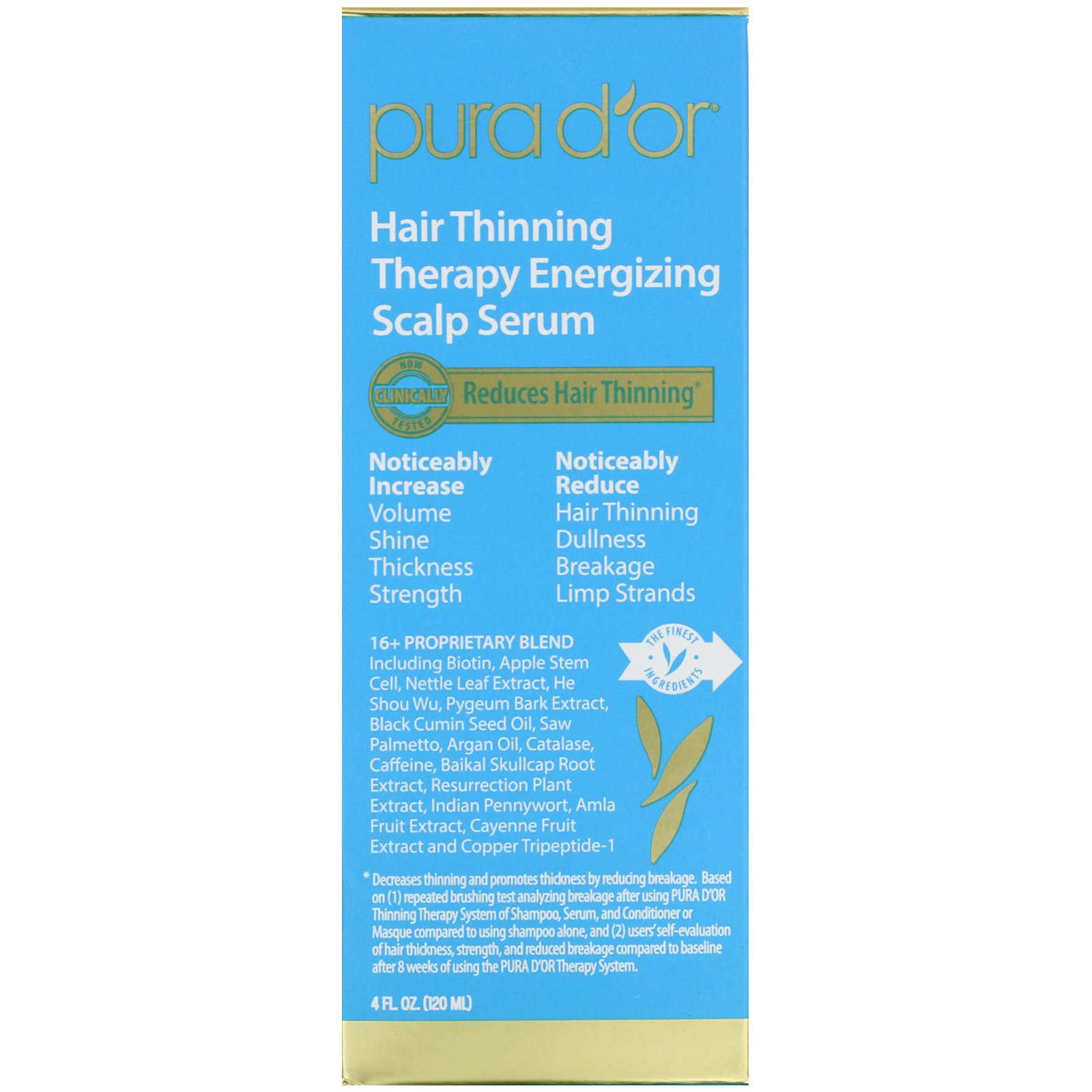 Pura D'or, Soro Energizante do Couro Cabeludo, Terapia conntra a Queda de Cabelo, 120 ml (4 fl oz) - Imagem 2