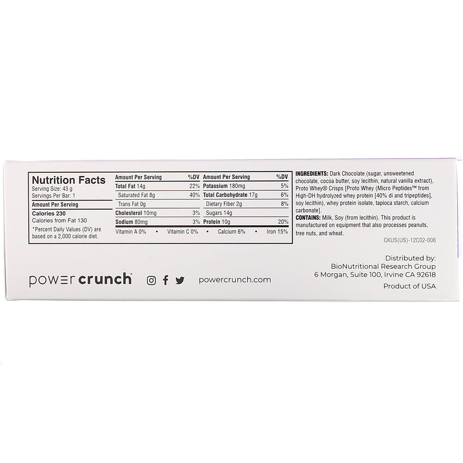 BNRG, Power Crunch Protein Energy Bar, Choklat, Chocolate Amargo, 12 Barrinhas, 43 g (1,54 oz) Cada - Imagem 3