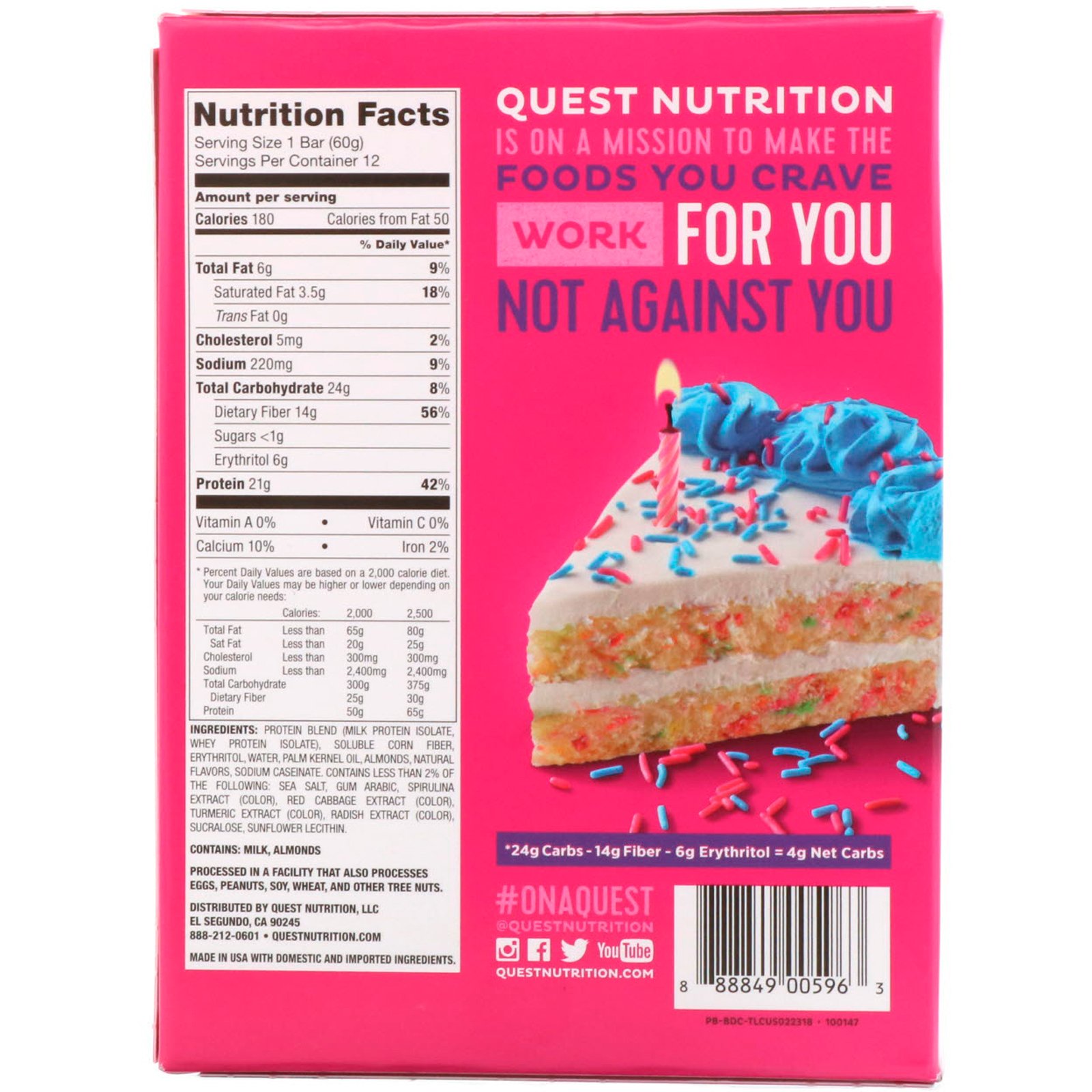 Quest Nutrition, Barra de Proteínas, Bolo de Aniversário, 12 Pacotes, 60 g (2,12 oz) Cada - Imagem 3