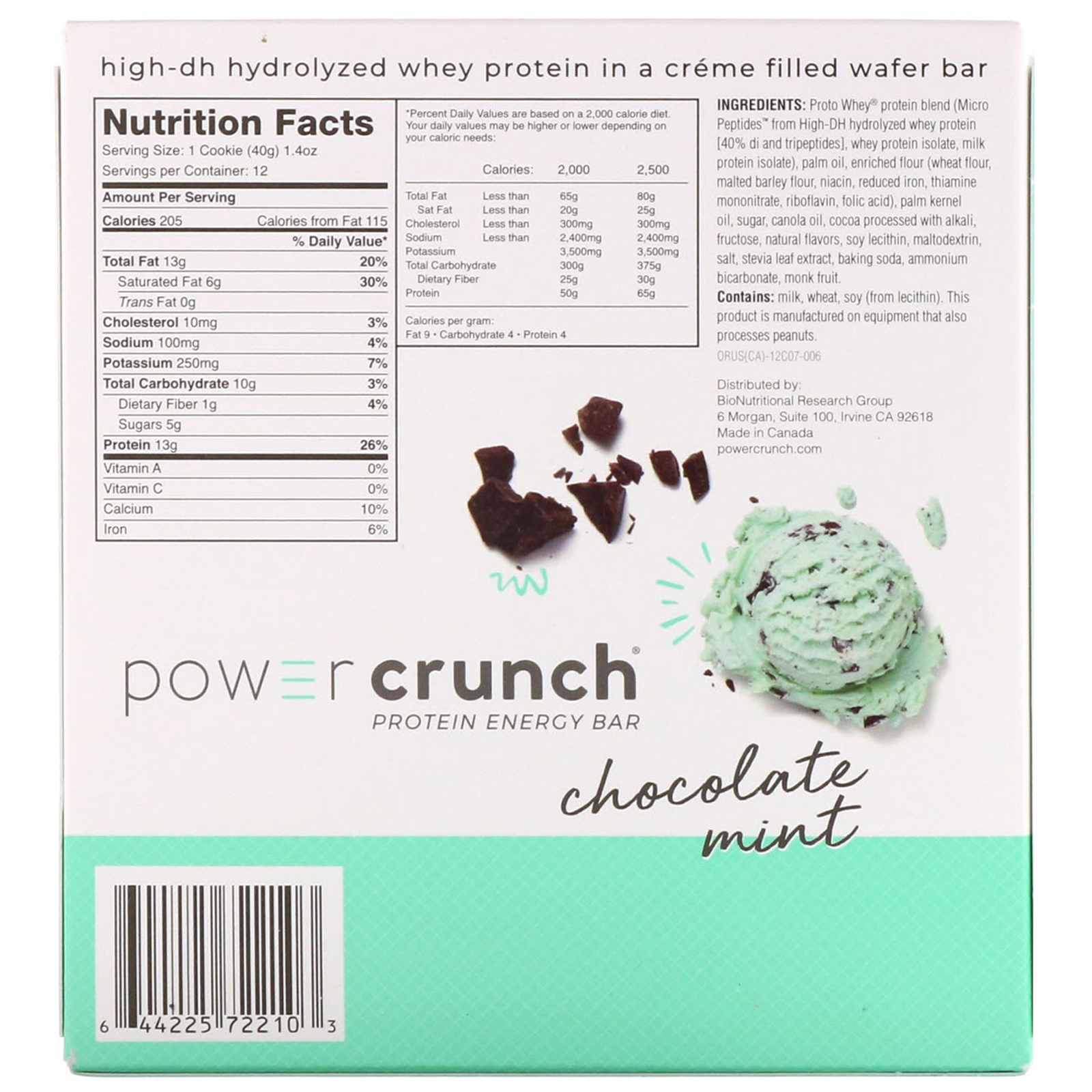 BNRG, Barra Energética de Proteína Crocante, Original, Menta Achocolatada, 12 Barras, 1,4 oz (40 g) Cada - Imagem 3