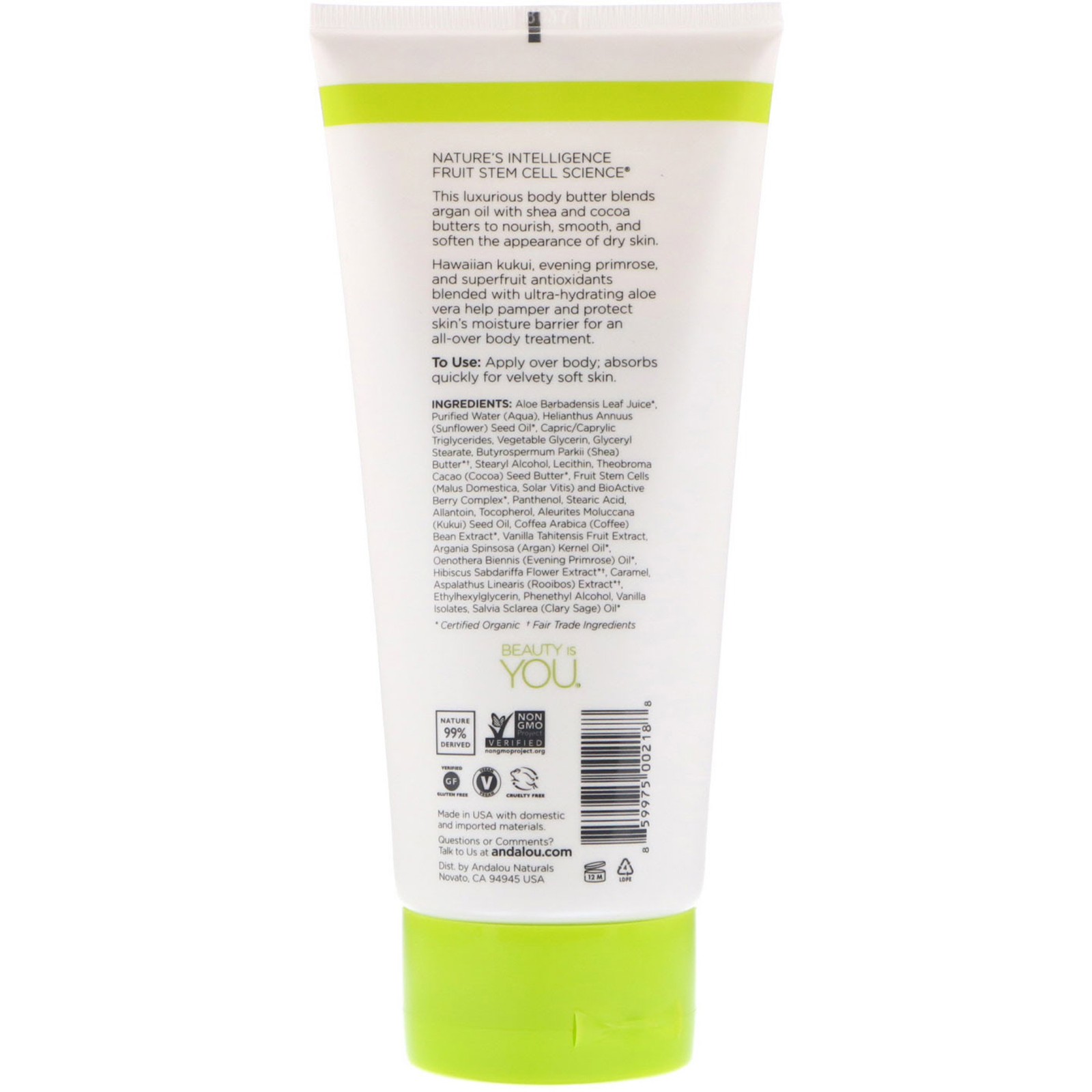 Andalou Naturals, Manteiga Corporal, Nutritiva, Cacau e Nogueira-de-Iguape, 8 oz fl (236 ml) - Imagem 2