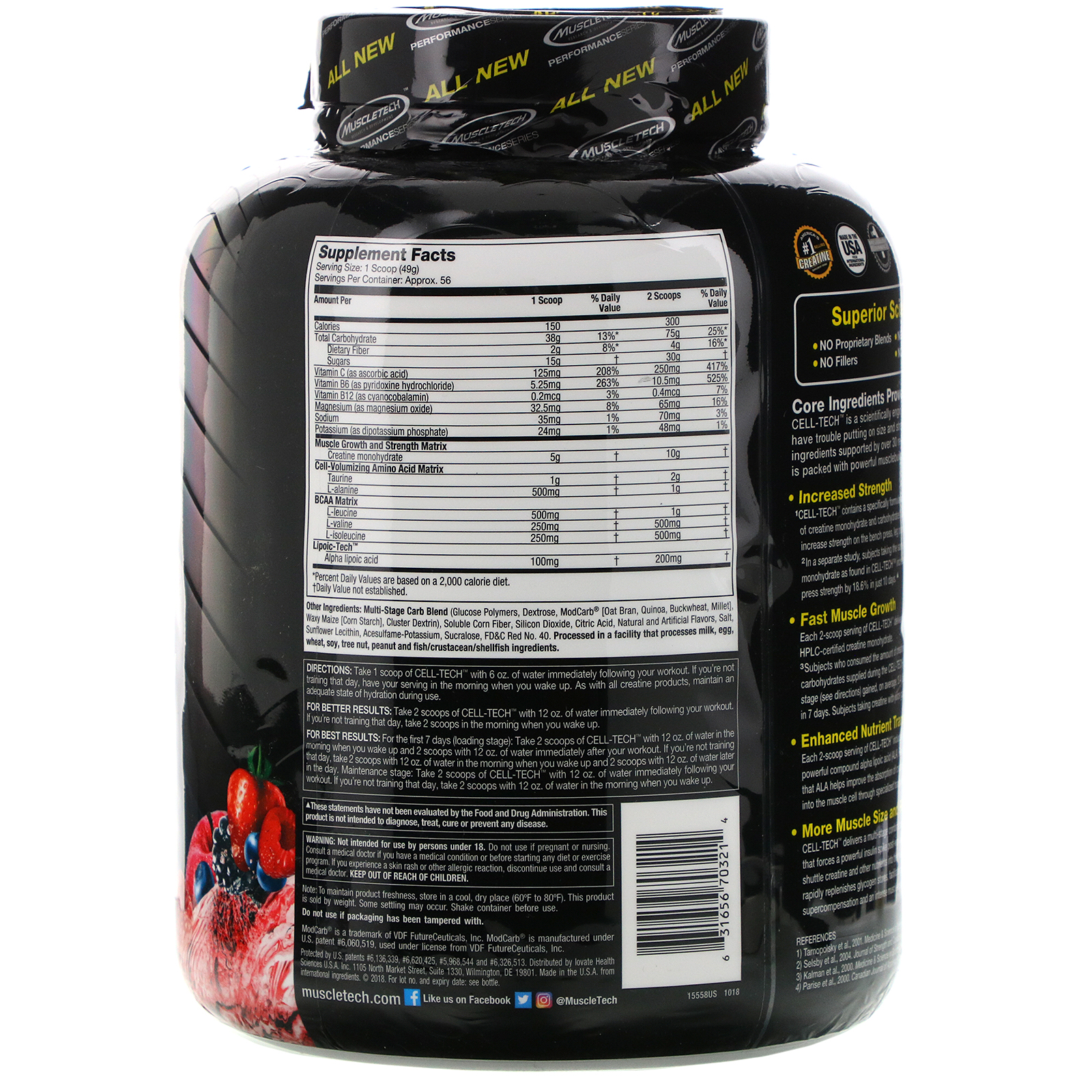 Muscletech, Performance Series, CELL-TECH, The Most Powerful Creatine Formula, Fruit Punch, 6.00 lb (2.72 kg) - Imagem 2