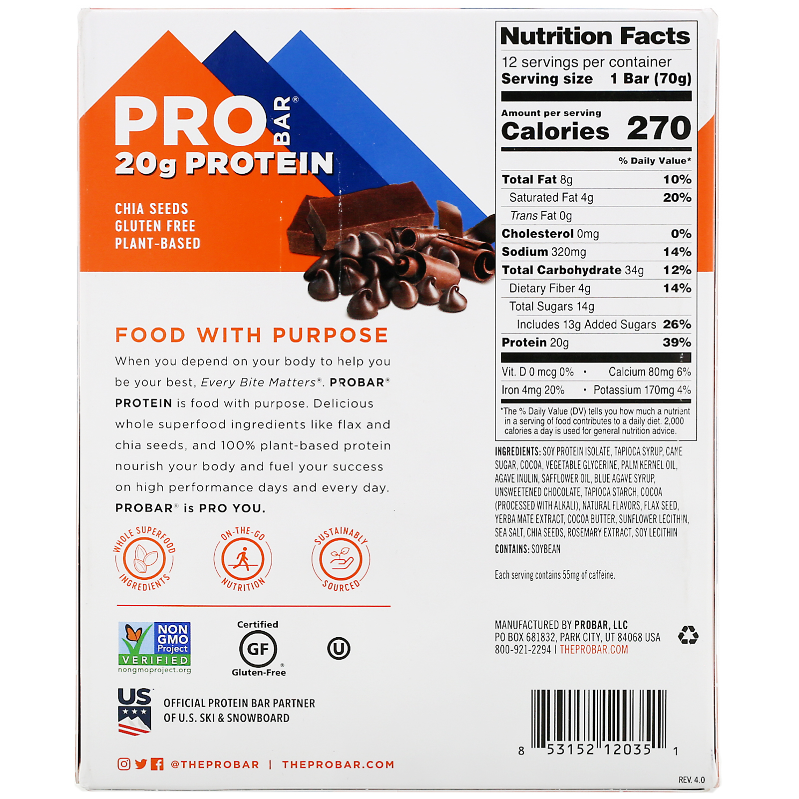 ProBar, Barra de Proteína, Êxtase de Chocolate, 12 Barras, 70 g (2,47 oz) Cada - Imagem 3
