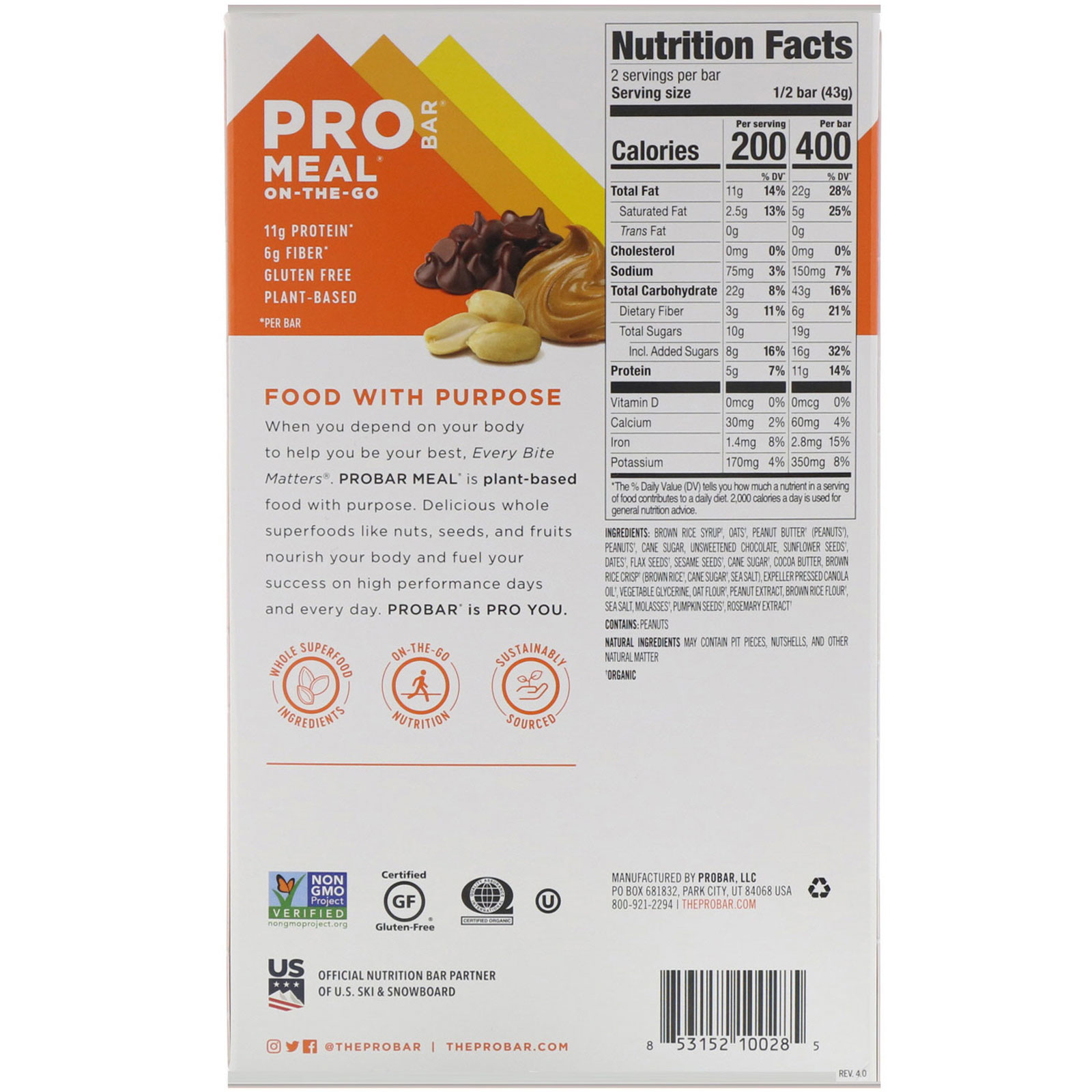 ProBar, Meal On-The-Go, Peanut Butter Chocolate Chip, 12 Bars, 3 oz (85 g) Each - Imagem 3
