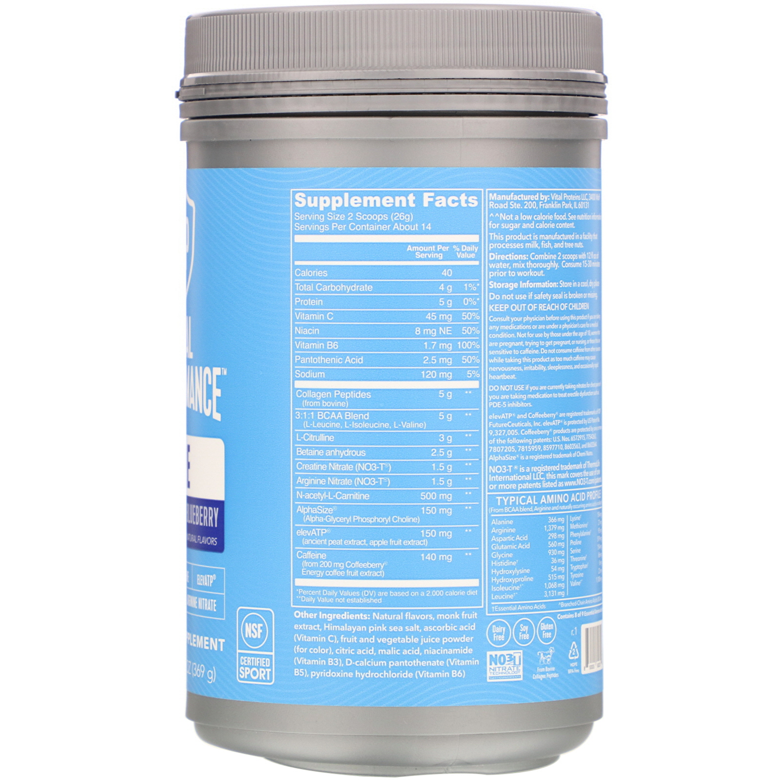 Vital Proteins, Vital Performance Pre, melancia e mirtilo, 369 g (13 oz) - Imagem 2