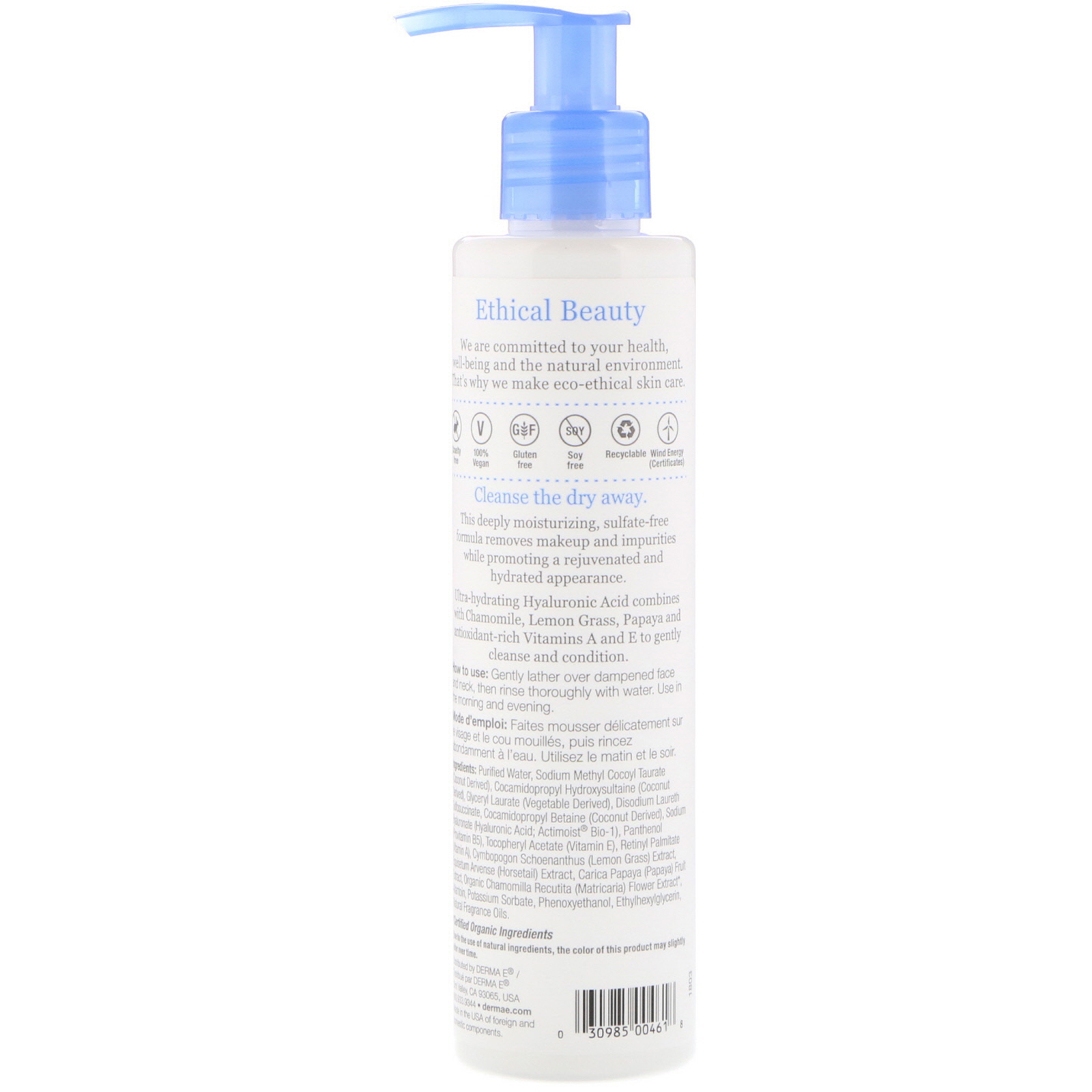 Derma E, Gel de Limpeza Suave e Hidratante, Ácido Hialurônico, 6 fl oz (175 ml) - Imagem 2