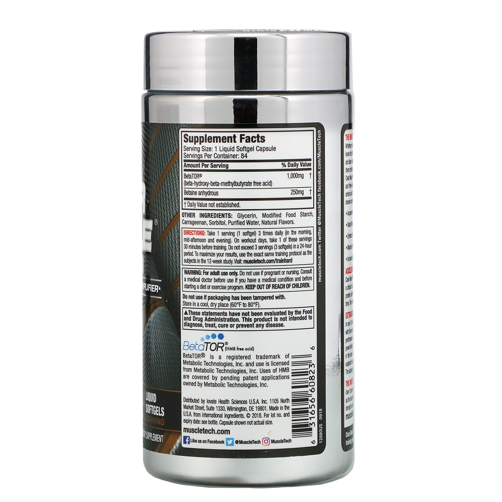 Muscletech, Clear Muscle Next Gen, Intensificador de Desempenho e Recuperação, 1000 mg, 84 Cápsulas Gelatinosas Líquidas - Imagem 2